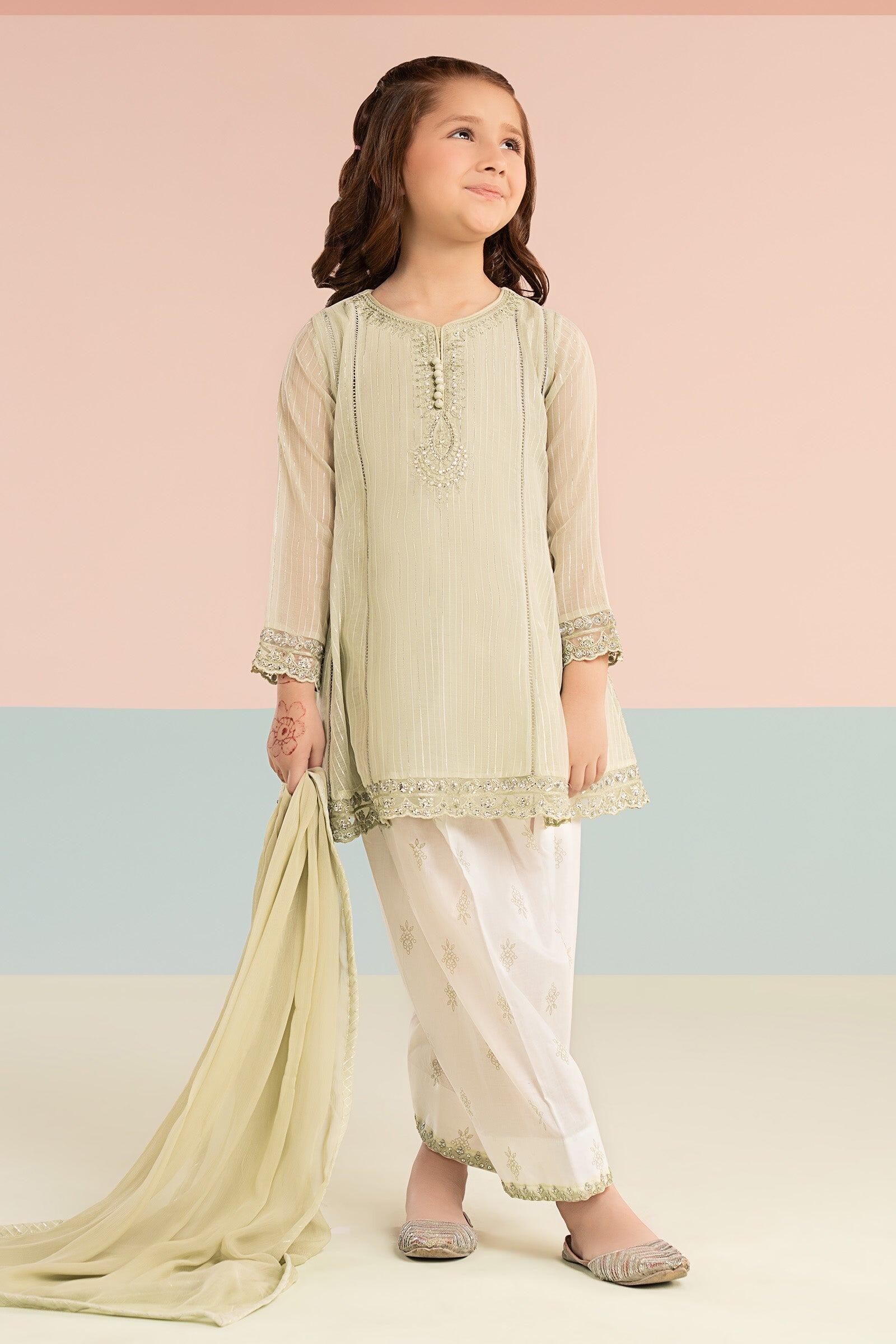 Maria B Mkids MKD-EF26-13-Green Embroidered Lurex Yard Girls
