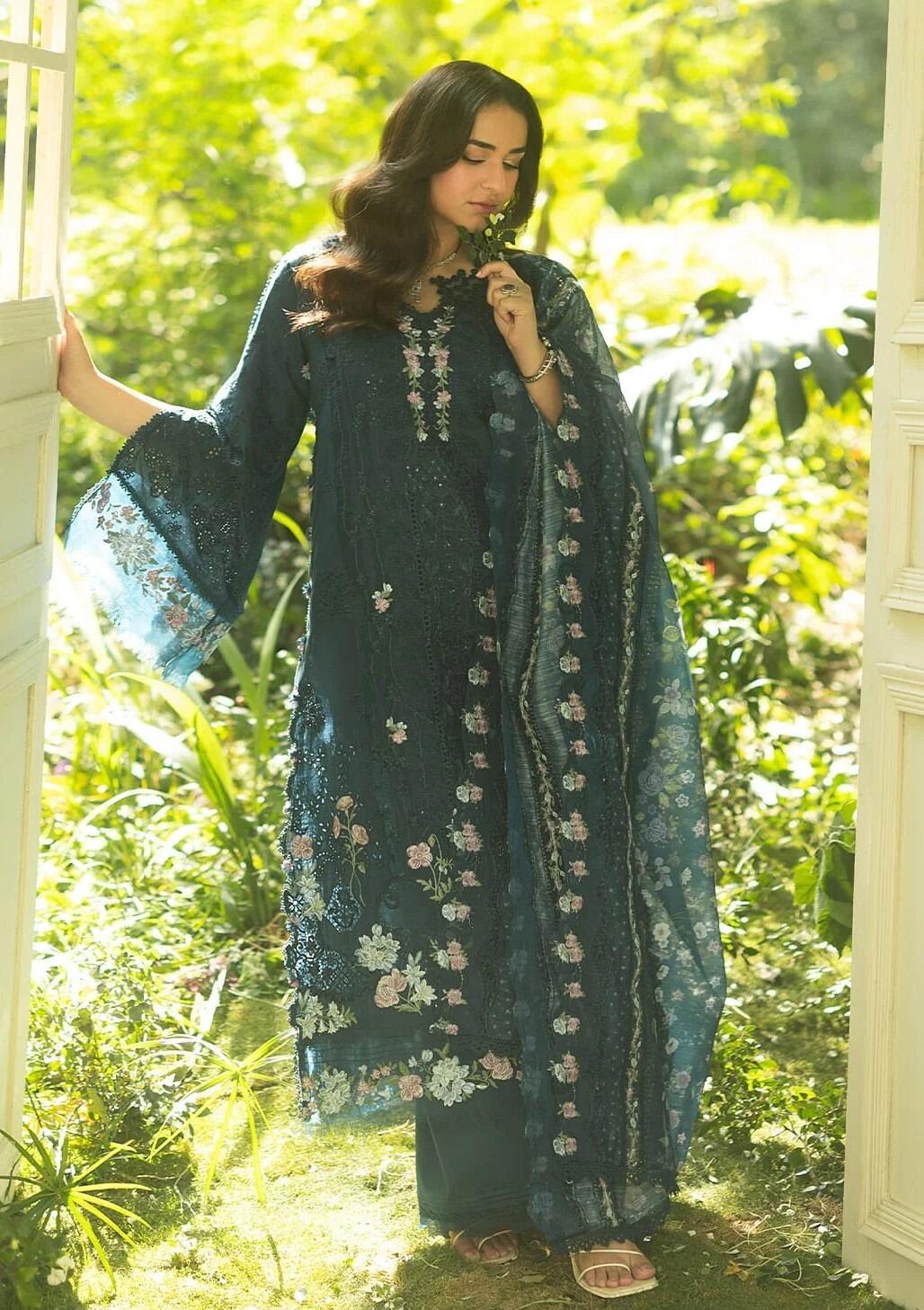 Elaf Premium ELQ-3B Emerald Fern Embroidered Lawn 3 Piece Suit Summer  Collection