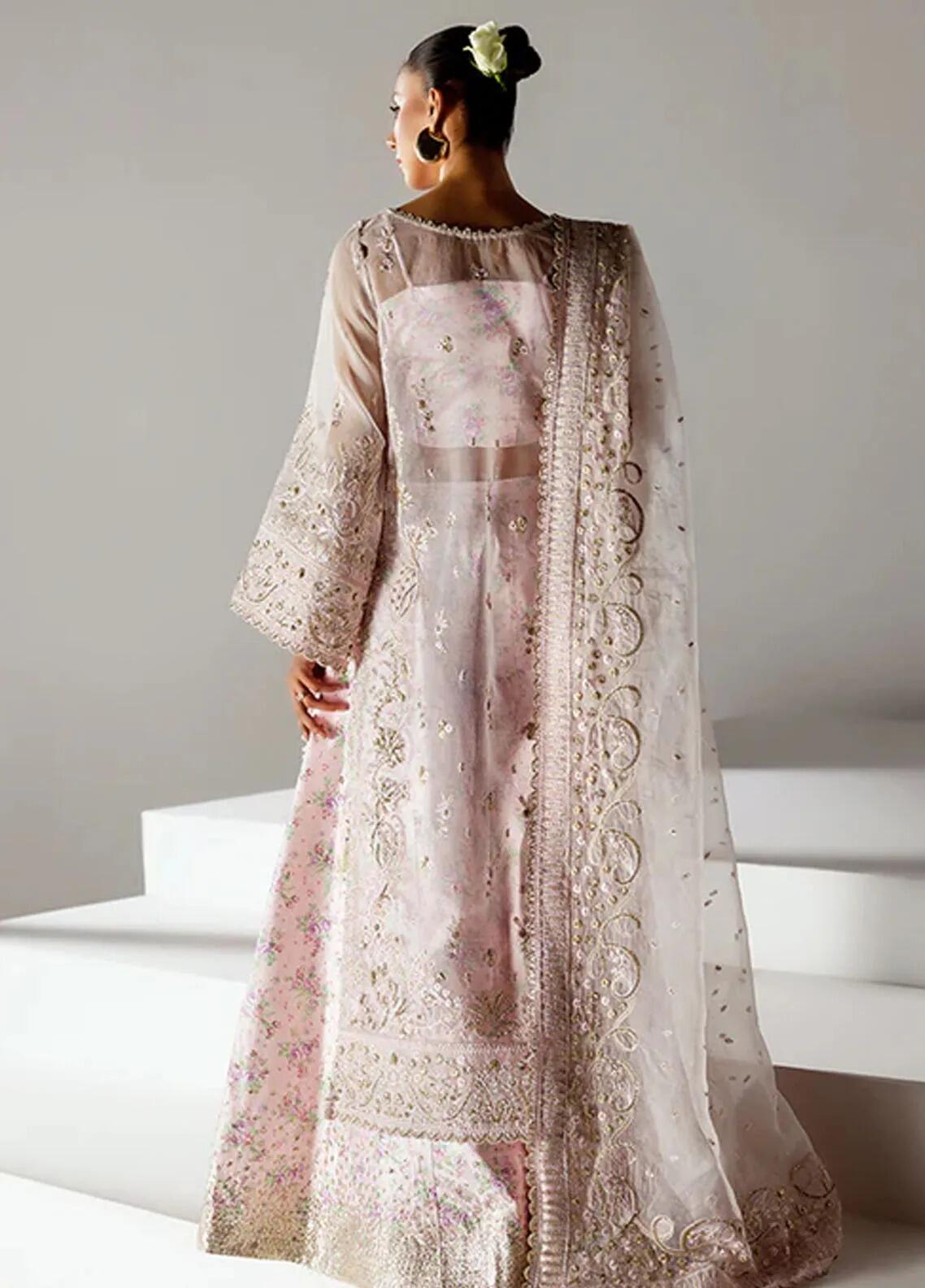 Pastel Pink Shimmer Silk Hand embroidered Party Wear Suit with Beautiful Organza Duppata