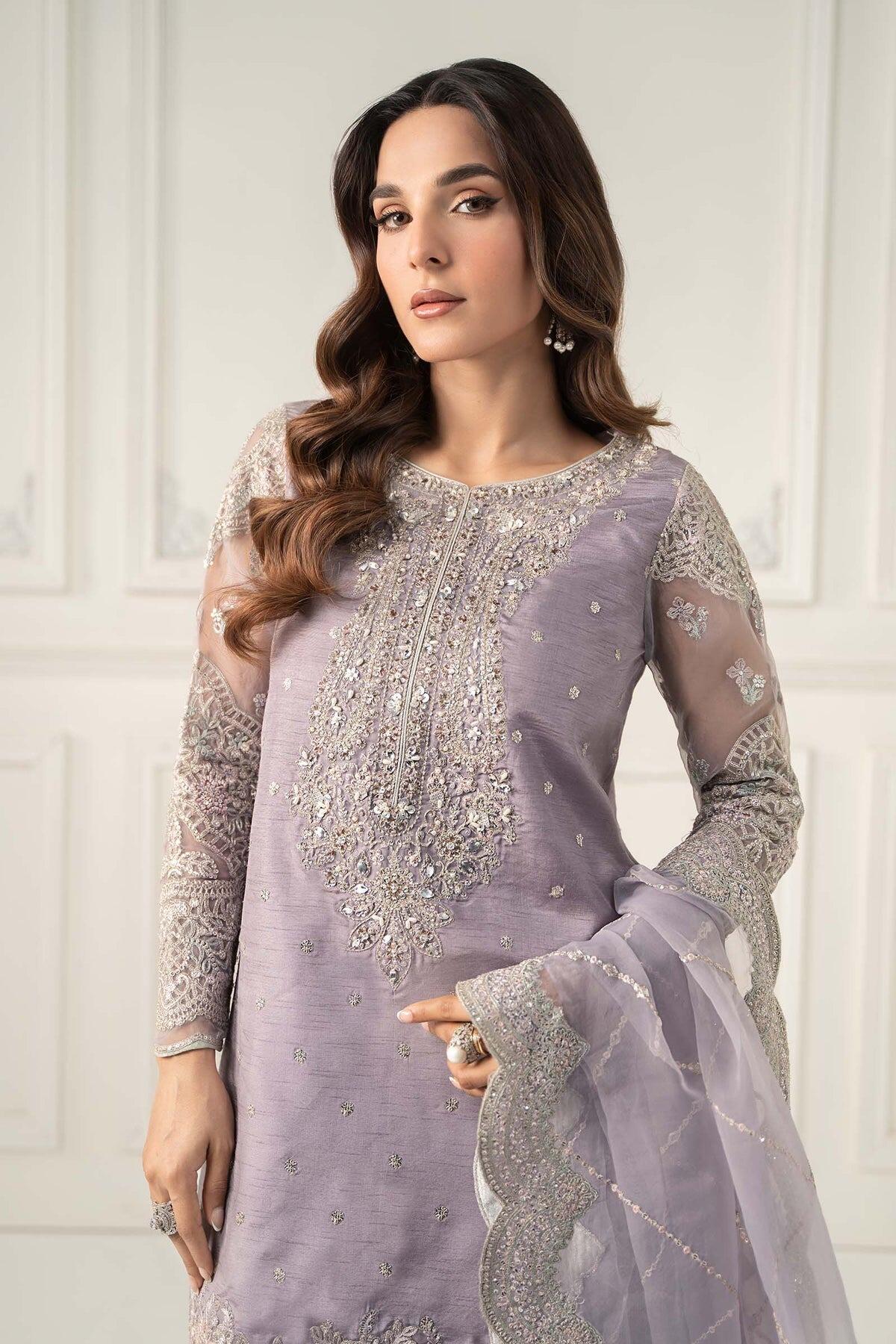 strapless open back dress Maria B Black Purple Chikankari Lawn New Arrival 3pc Unstitched Dress  SC-1251