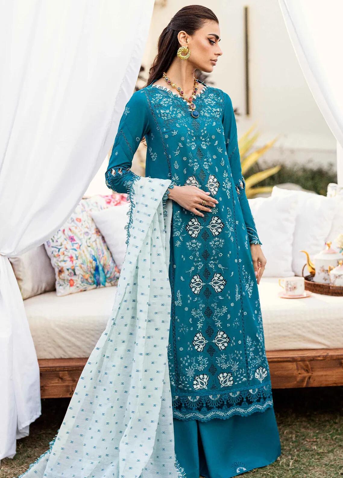 Qalamkar 3 Piece Custom Stitched Suit - Blue- LB30932