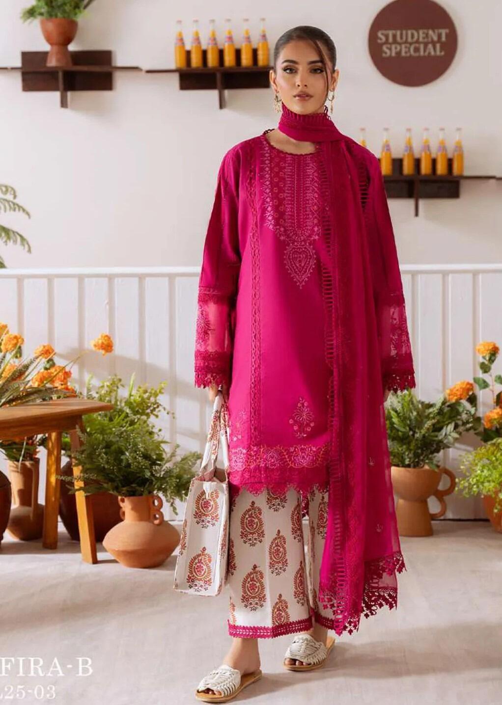 Zafira-B Laanem by Saira Rizwan Hot Pink Embroidered Lawn Suits