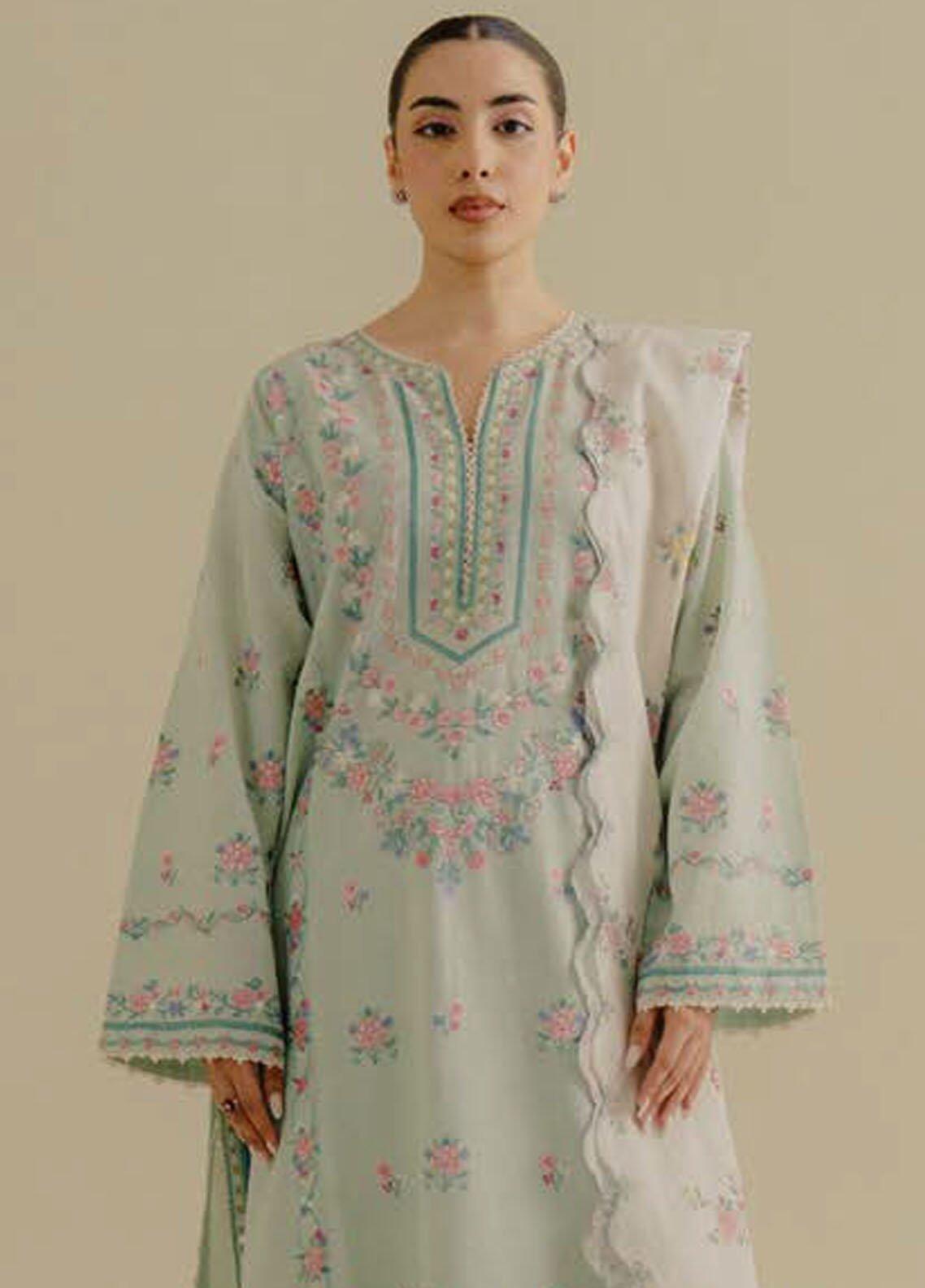 D-9 A Zeest Coco by Zara Shahjahan Mint Green Embroidered Jacquard Suits