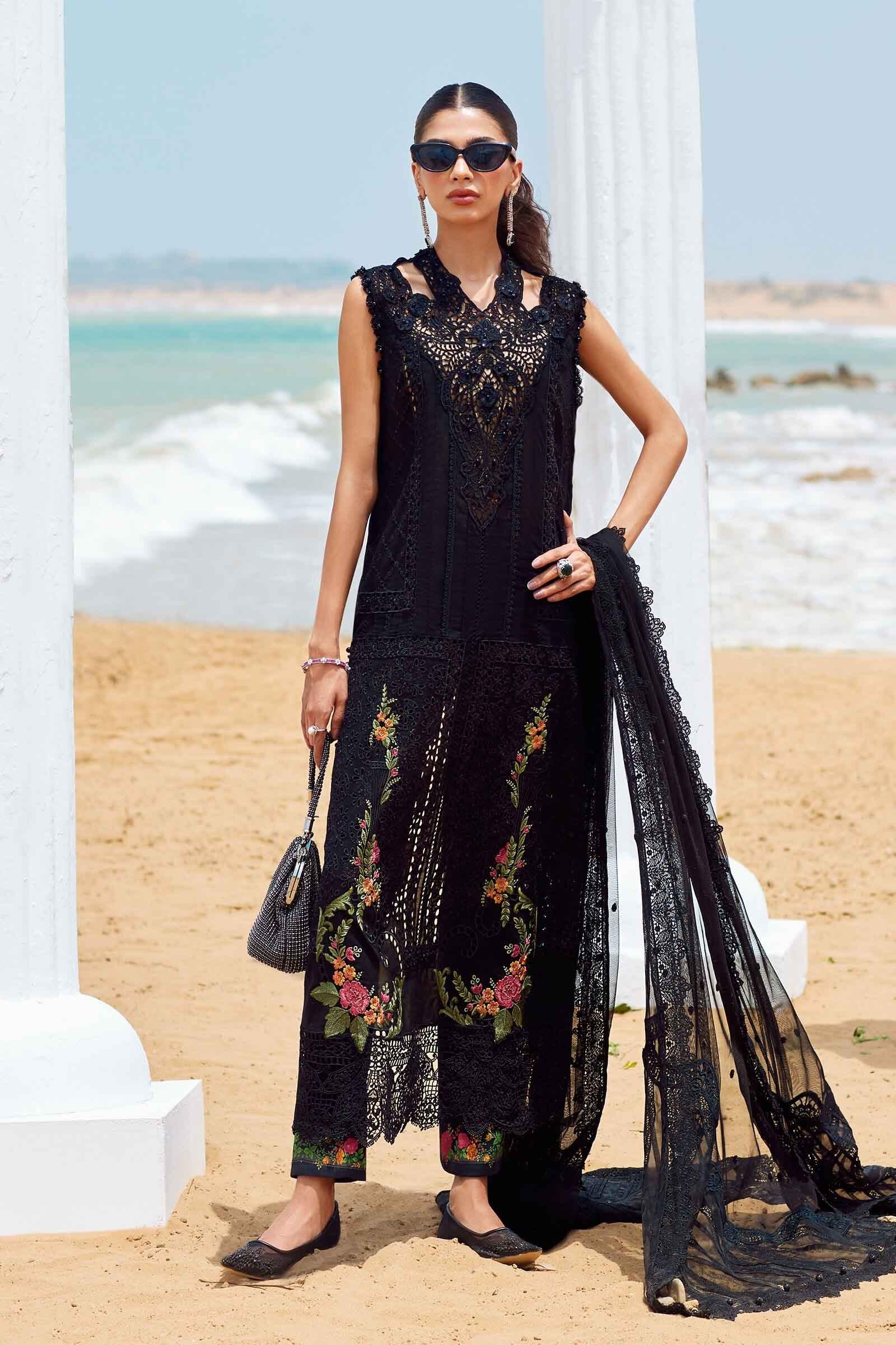 green emerald velvet dress Maria B CST-408-Black Sateen 2021 – Sara Clothes main image 0