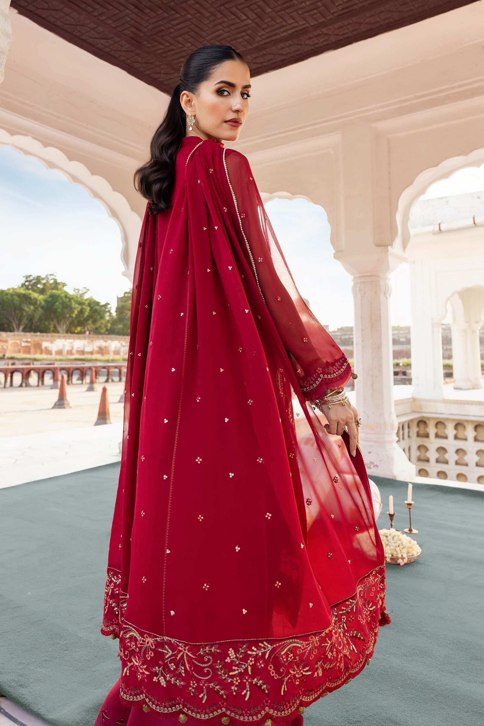 M Basics by Maria B MB-FUS25-808 Deep Red Chiffon Embroidered Suits