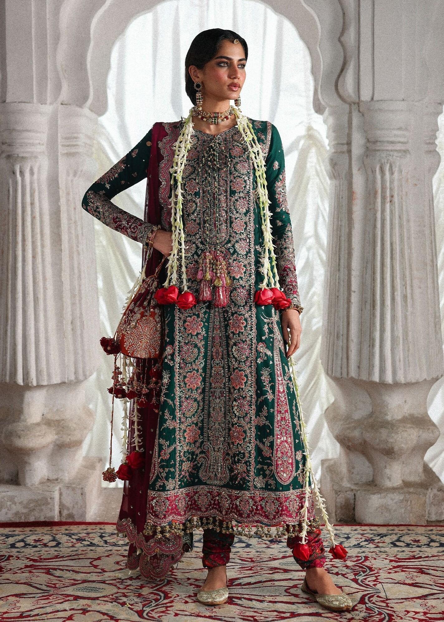 Hussain Rehar Embroidered Raw Silk Emerald Green Dress D-831 Morni - Wedding Collection Hussain Rehar Embroidered Raw Silk Emerald Green Dress D-831 Morni - Wedding Collection