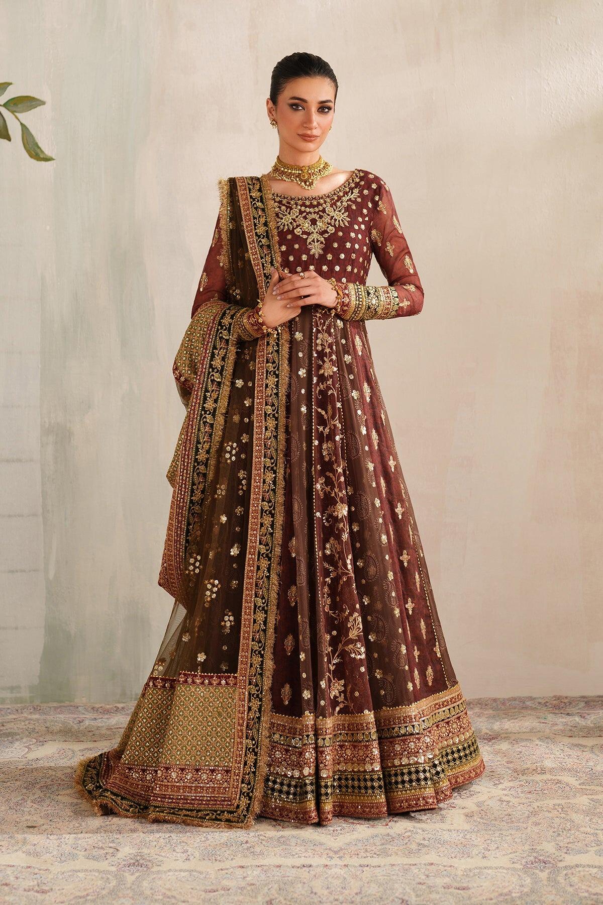 Baroque Luxury Formal UF-4376 Maroon Embroidered Chiffon Long Dresses