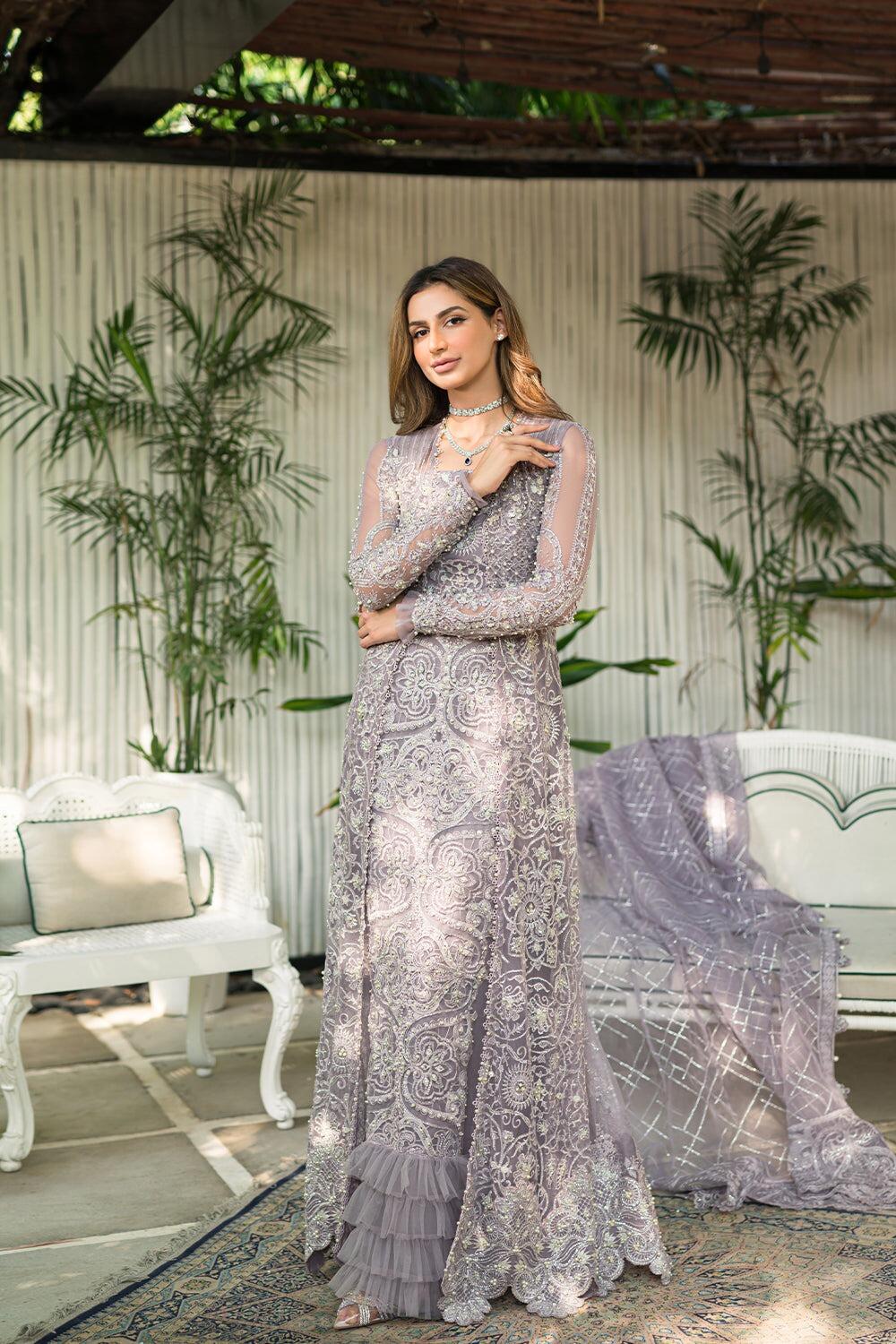 LOOK 06 AIK ATELIER EMBROIDERED LILAC CHIFFON SAREE LUXURY COLLECTION