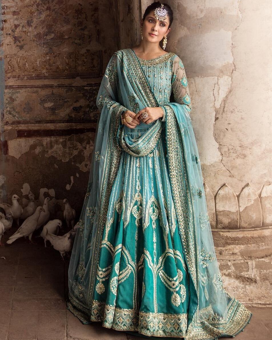 03 Lime Blossom Elan Embroidered Net Long Maxi Dress Wedding Collection