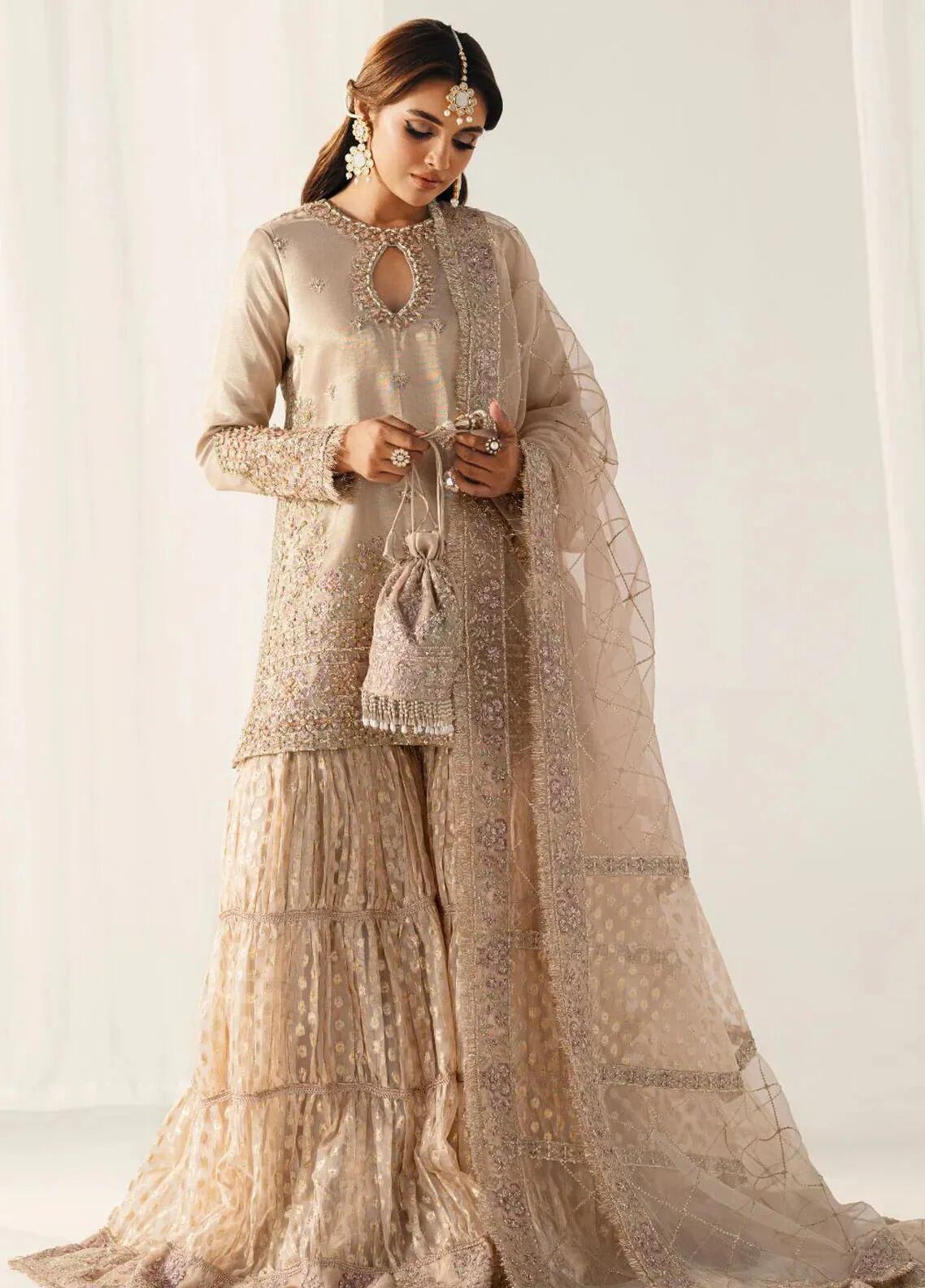 Noor Jahan Inayat Luxury Festive Golden Zari Tissue Embroidered Dress Noor Jahan Inayat Luxury Festive Golden Zari Tissue Embroidered Dress
