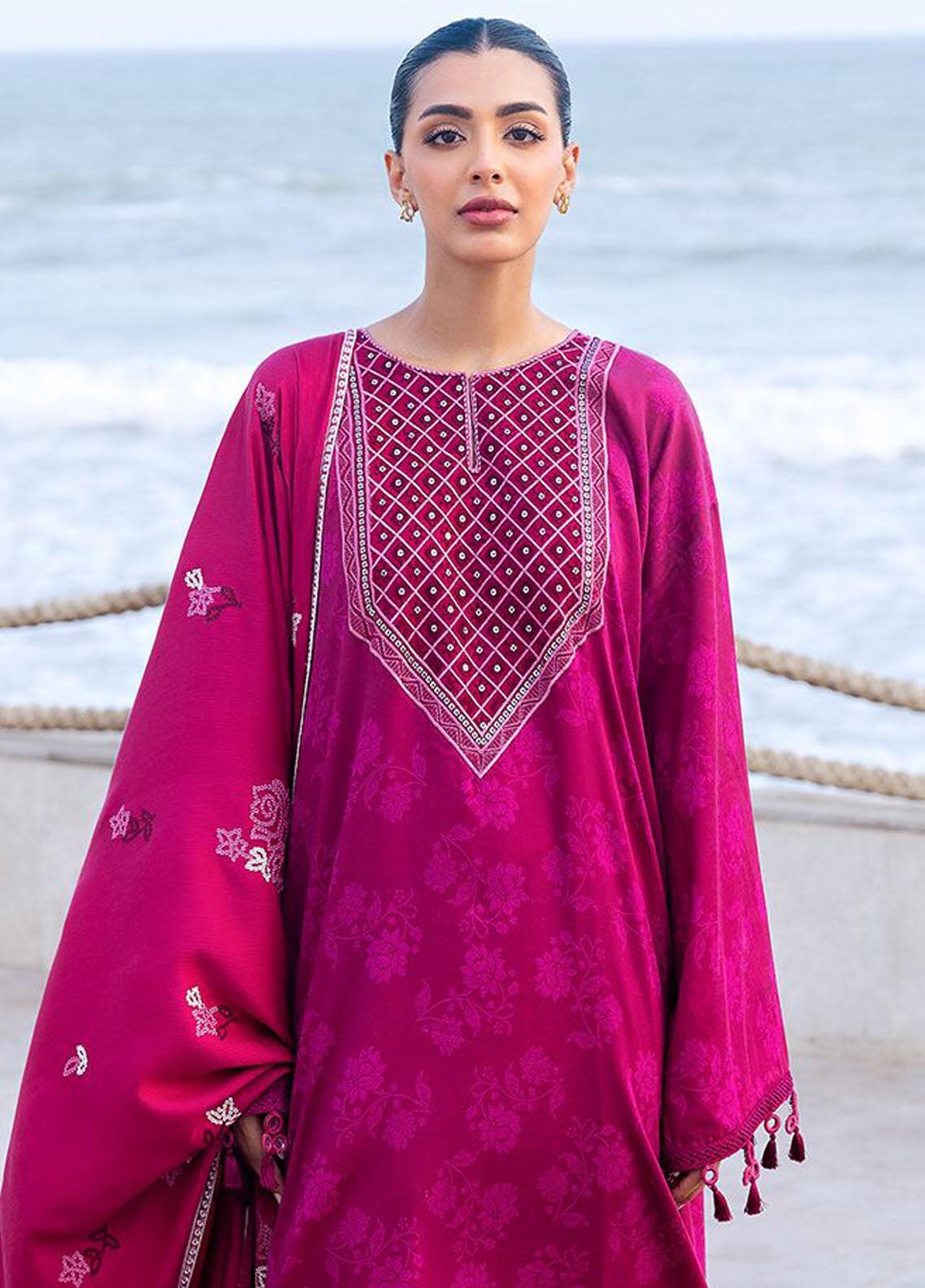 Cross Stitch Embroidered Cotton Satin Suits Florid Zeal - Winter Collection