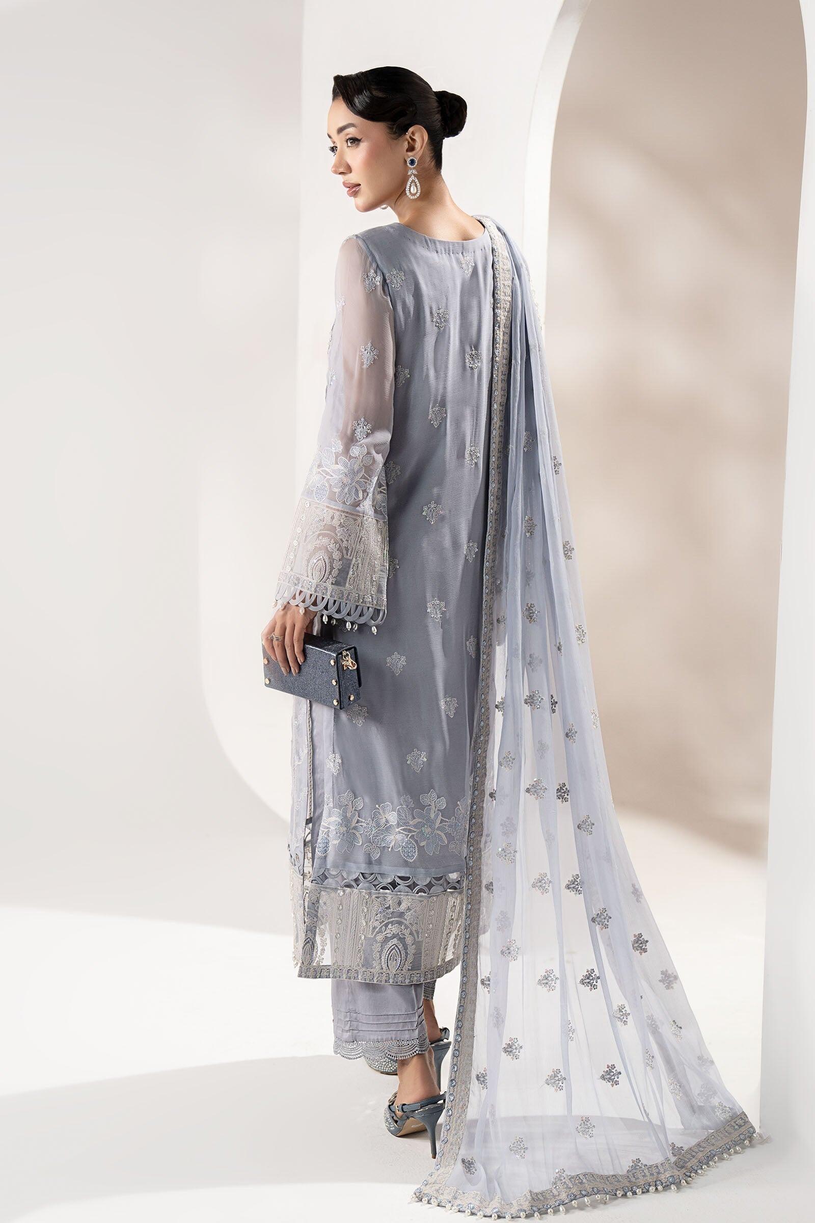 maria b grey dress Maria's muse Ayeza Khan in a celebration of feminine embroideries accentuated on a classic mute grey saree for a timeless appeal with our unstitched Mbroidered Heritage Edition coming soon! @ayezakhan.ak Jewelry: Maria.B