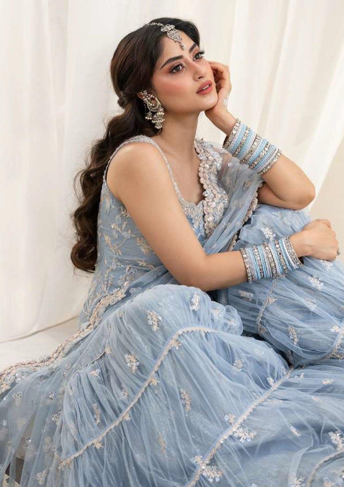 faiza saqlain blue dress Rua By Oya Luxury Wedding Festive Ice Embroidered Net Gharara size-UK 12 Flirla Navy Blue Ditsy Color:Marine SLK Perfect for weddings