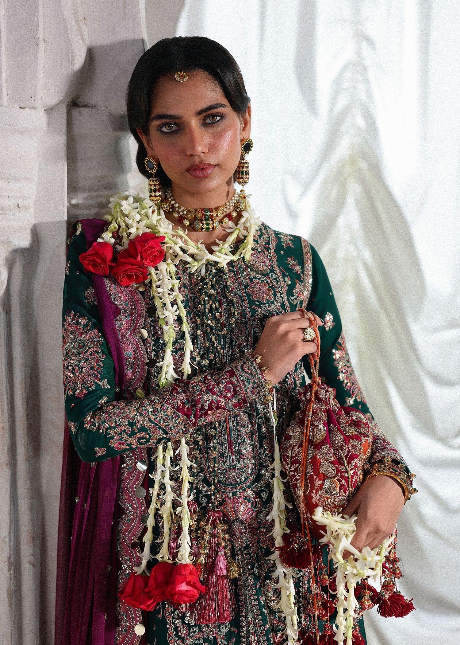 Hussain Rehar Embroidered Raw Silk Emerald Green Dress D-831 Morni - Wedding Collection Hussain Rehar Embroidered Raw Silk Emerald Green Dress D-831 Morni - Wedding Collection