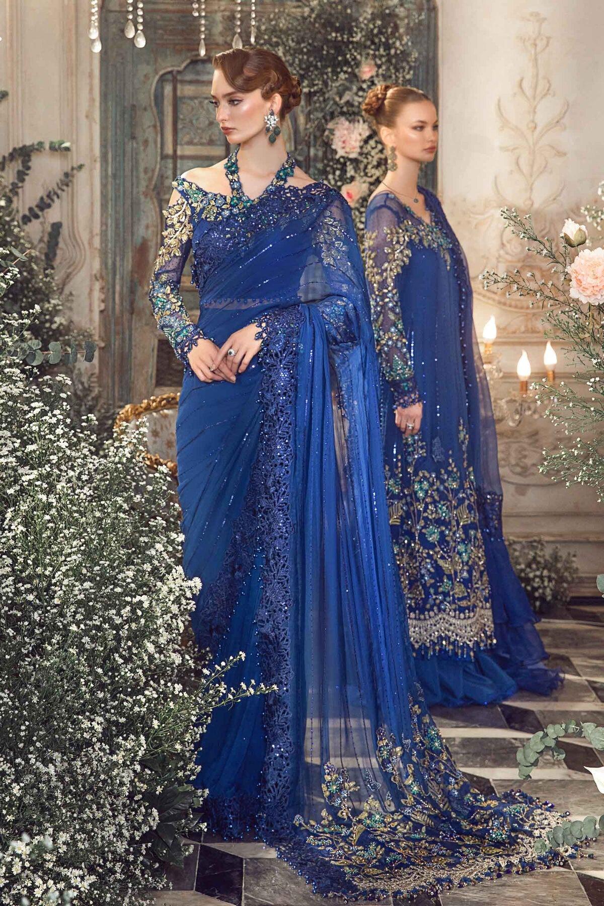 Cobalt Blue BD-2704 MBROIDERED BY MARIA B EMBROIDERED CHIFFON SAREE ...