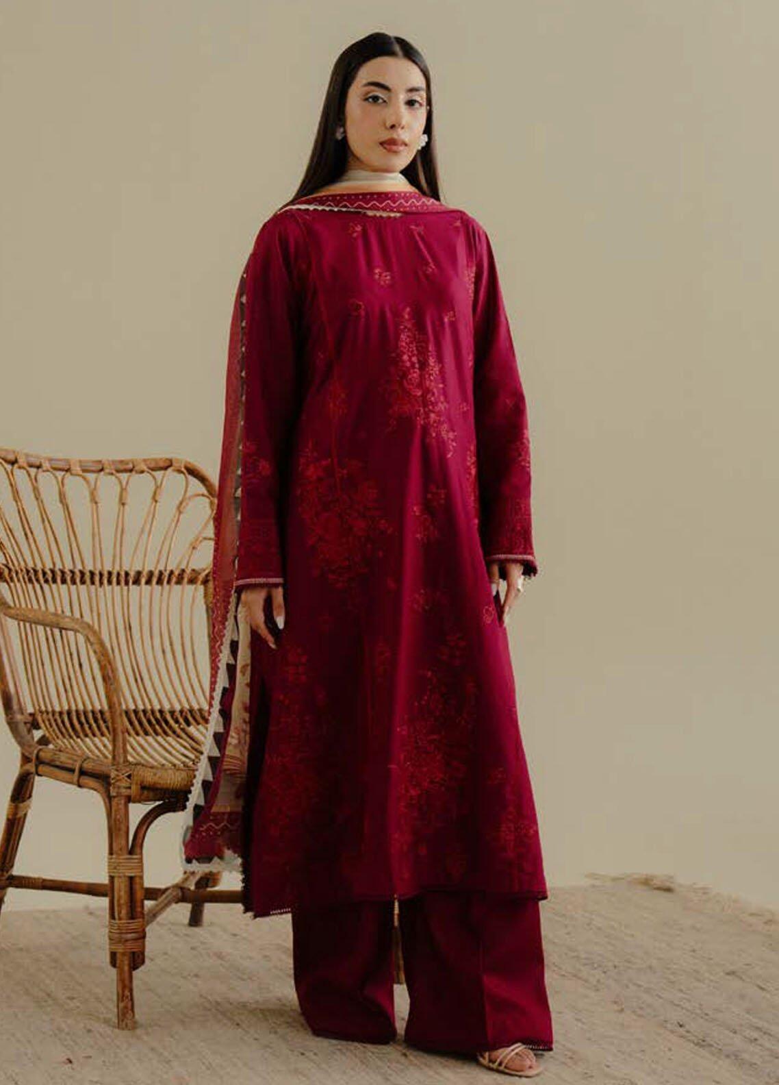 D-3B Luleh Coco by Zara Shahjahan Red Embroidered Lawn Suits