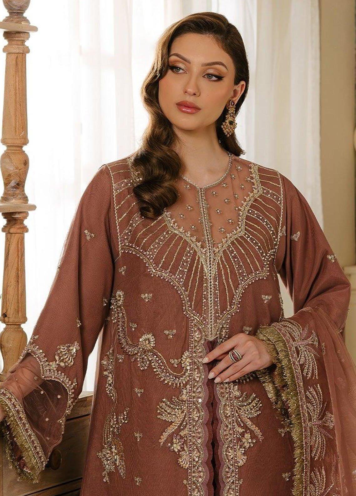 Fabiha Fatima Pret Embroidered Net 3 Piece Suit Rose