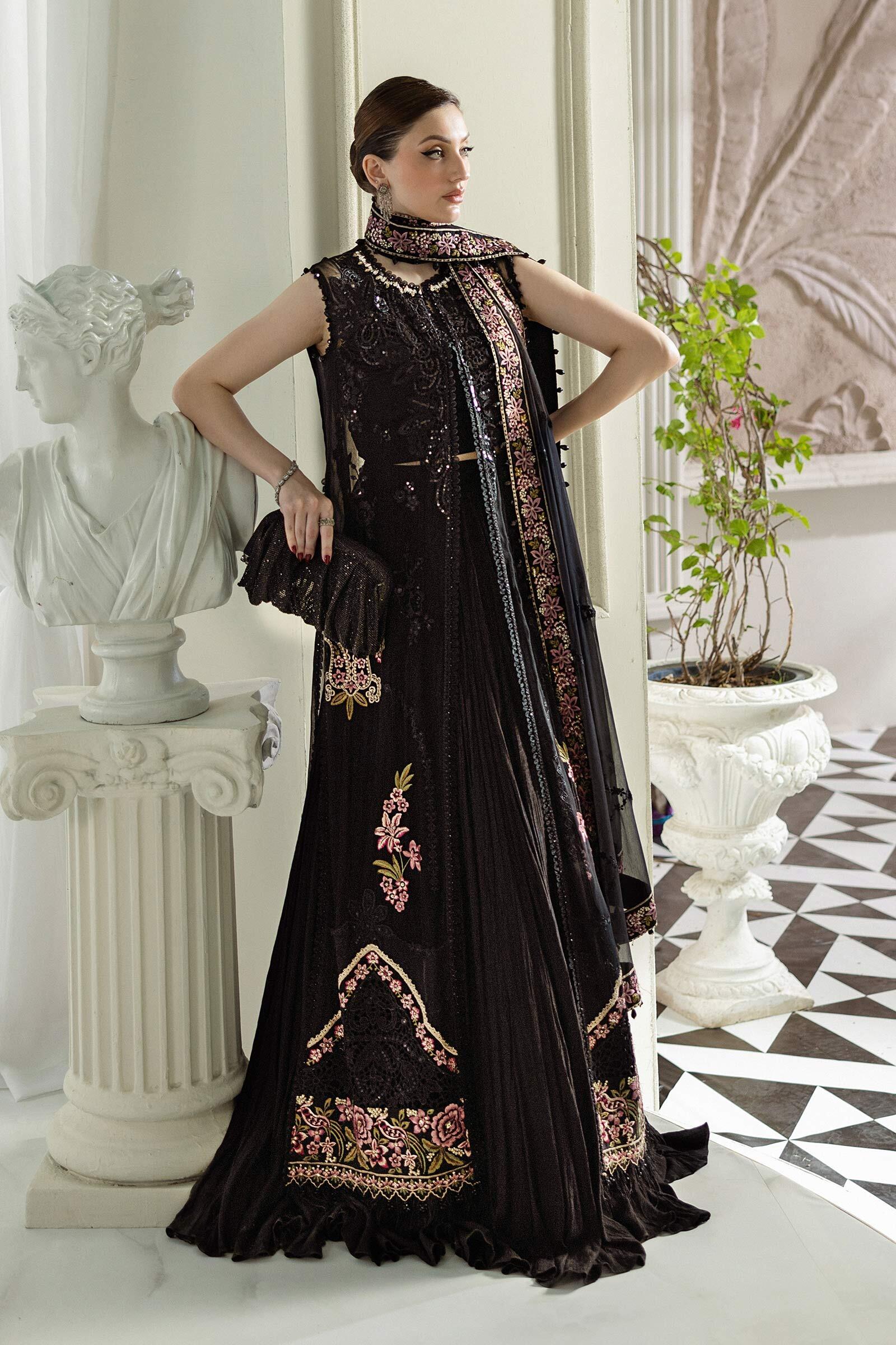 men's slim fit dress trousers 2Pc Embroidered Chiffon Frock with Net Dupatta Black main image 1