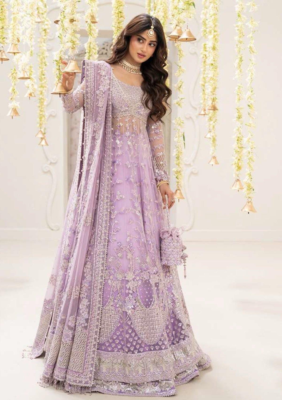 Rua by Faiza Saqlain Pinar Luxury Wedding Festive Lilac Embroidered Net Maxi Dress