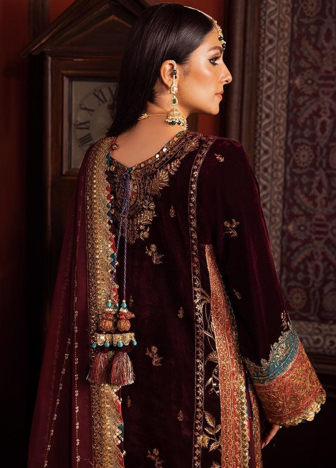 AJMM -09 MAKHMAL BY ASIM JOFA EMBROIDERED VELVET SUITS WEDDING COLLECTION PAKISTANI DESIGNER 