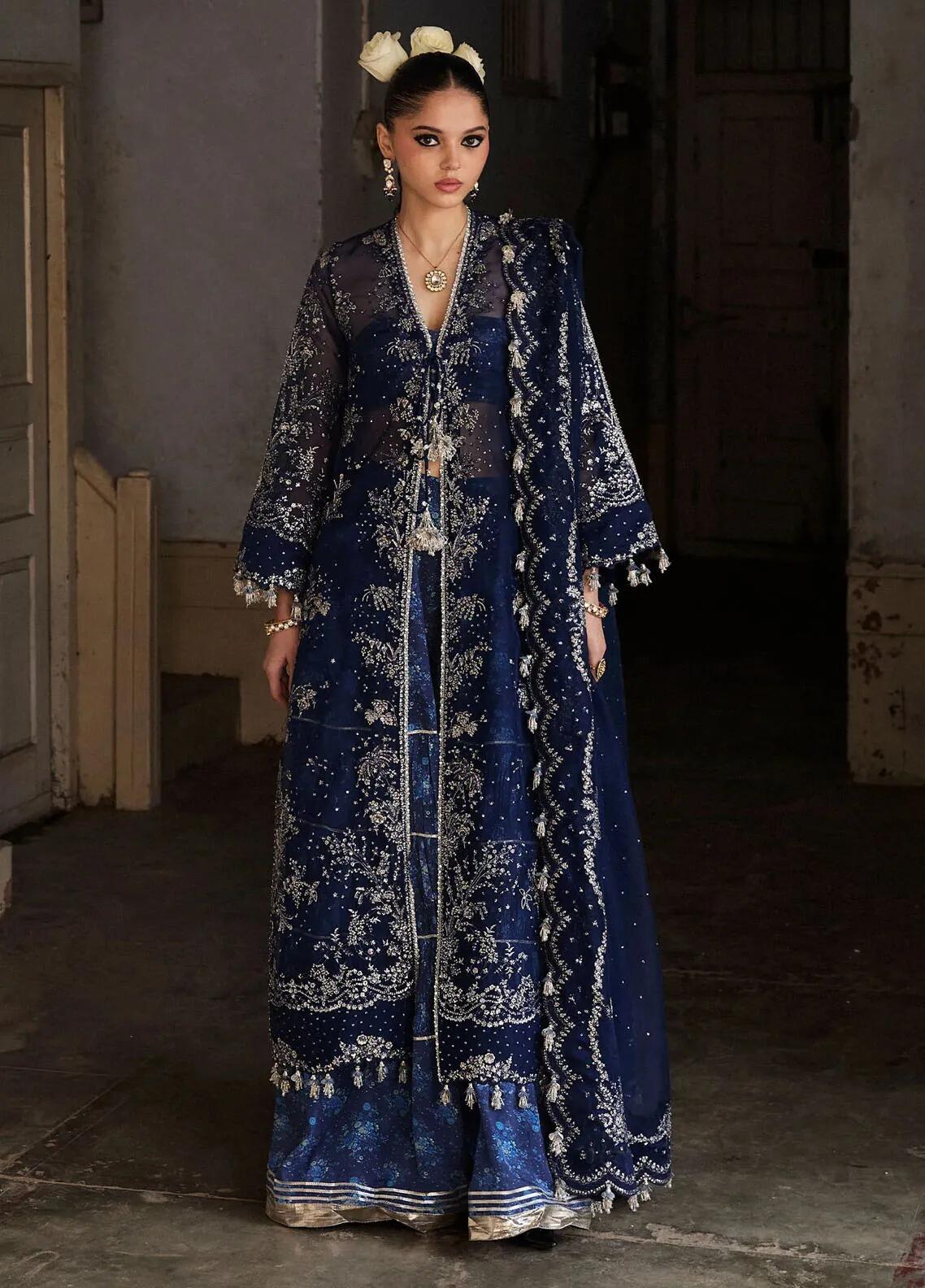 hussain rehar blue dress Safa Darling by Hussain Rehar Navy Blue Embroidered Organza Suit Eid Fashion