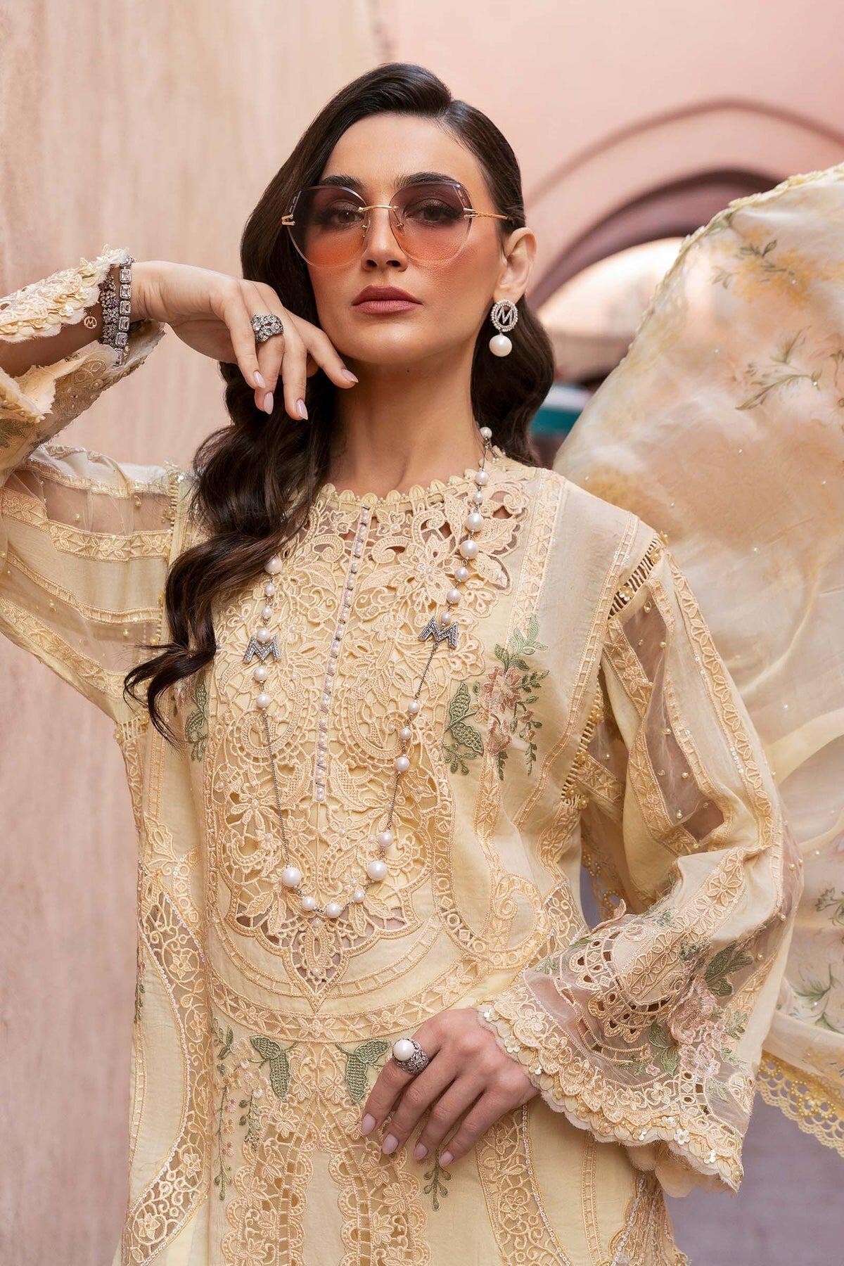 D-2509-A Maria B Voyage A Luxe Yellow Embroidered Organza Suit Eid Clothes  Online UK