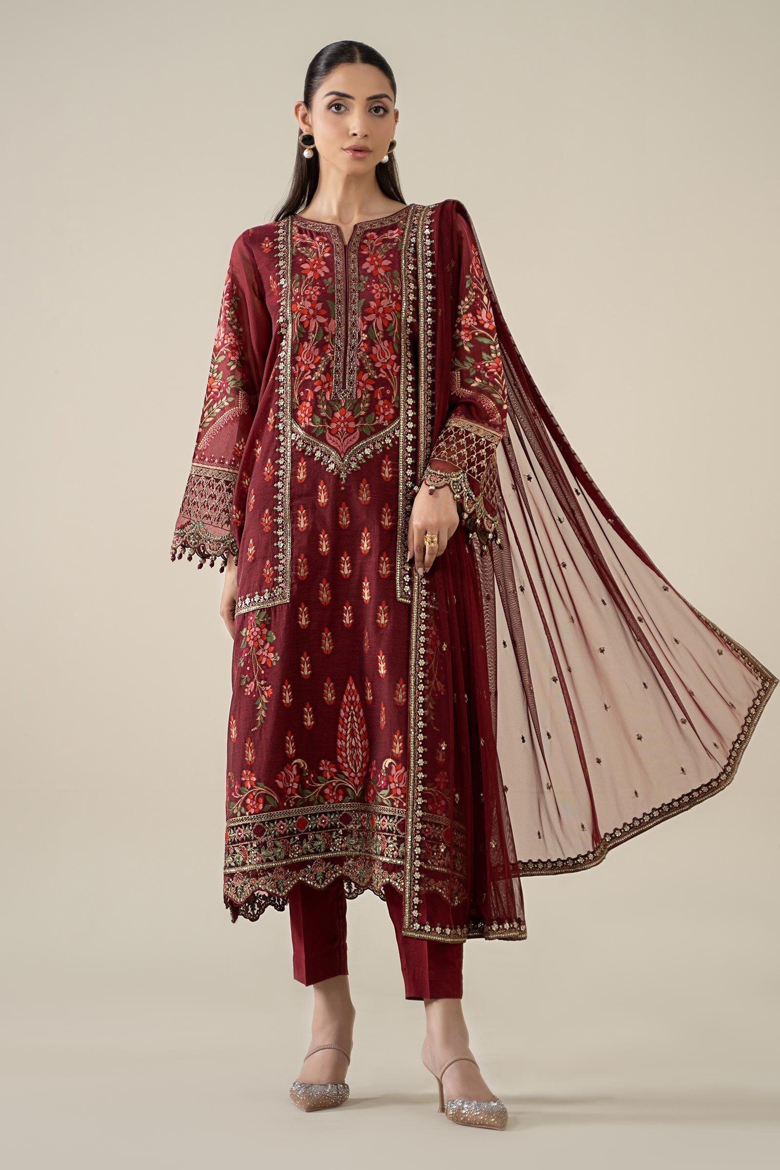 DW-EA25-59 Maria b Luxury Pret Red Embroidered Jacquard Dress DW-EA25-59 Maria b Luxury Pret Red Embroidered Jacquard Dress
