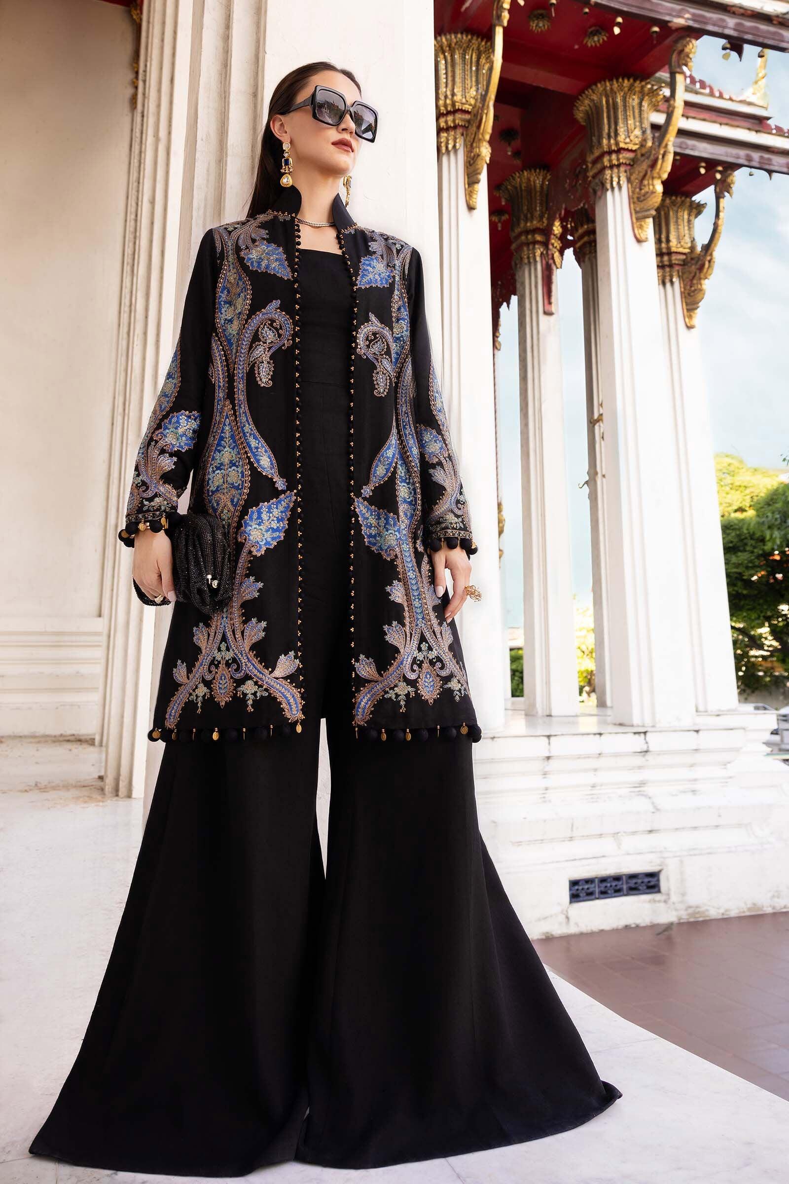 M Prints by Maria B MPT-2806-B Twill Linen Black Embroidered Suits