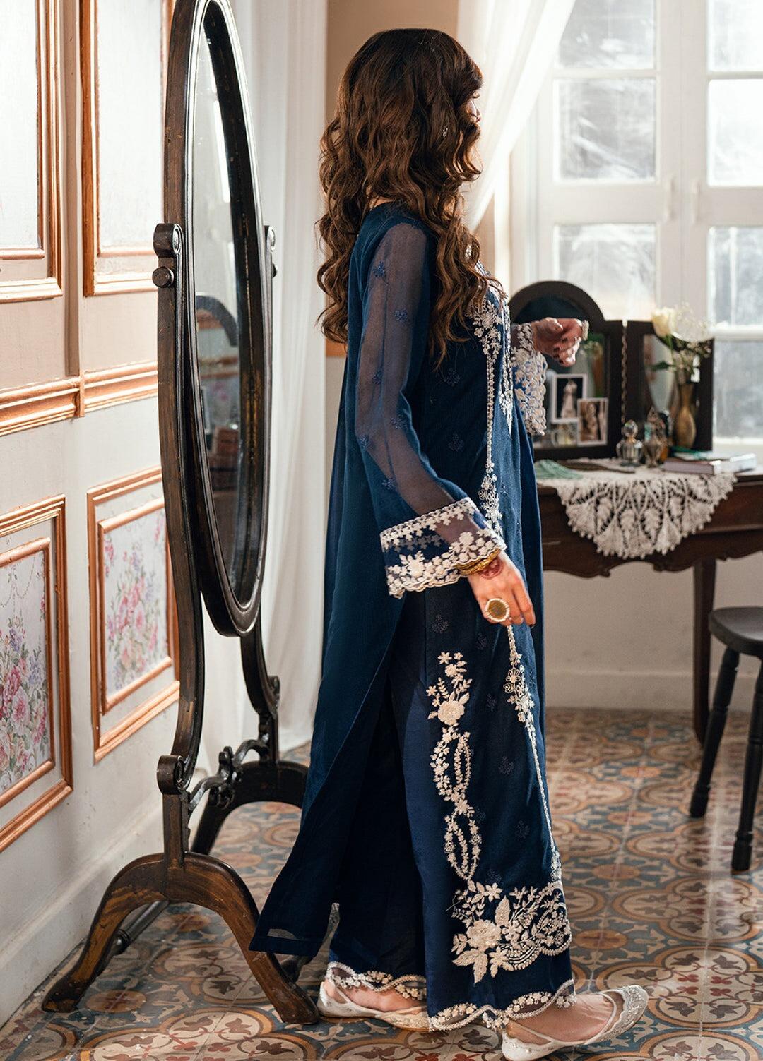 Eid Ensembles by Azure ES-140 Stellar Blue Embroidered Cotton Net Suits ...