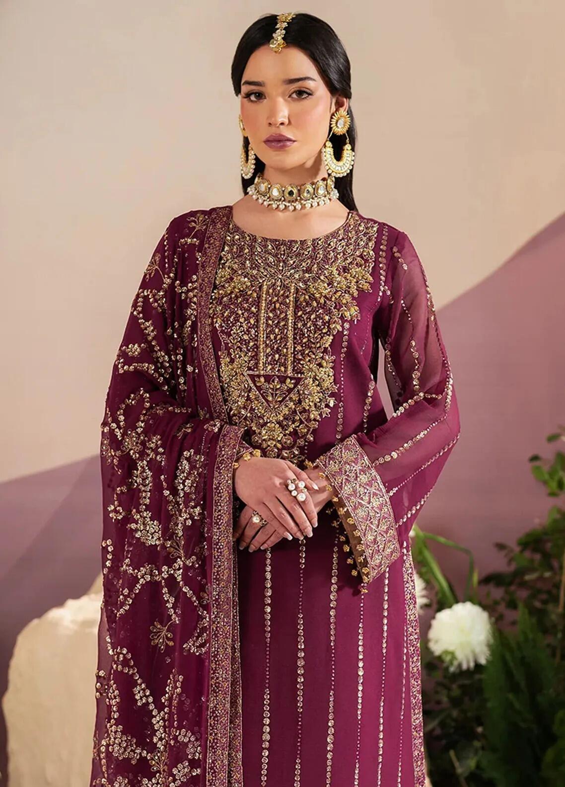 Reena By Alizeh Fashion Embroidered Chiffon Suits Unstitched 3 Piece AFB24R D-06 Eris - Luxury Collection