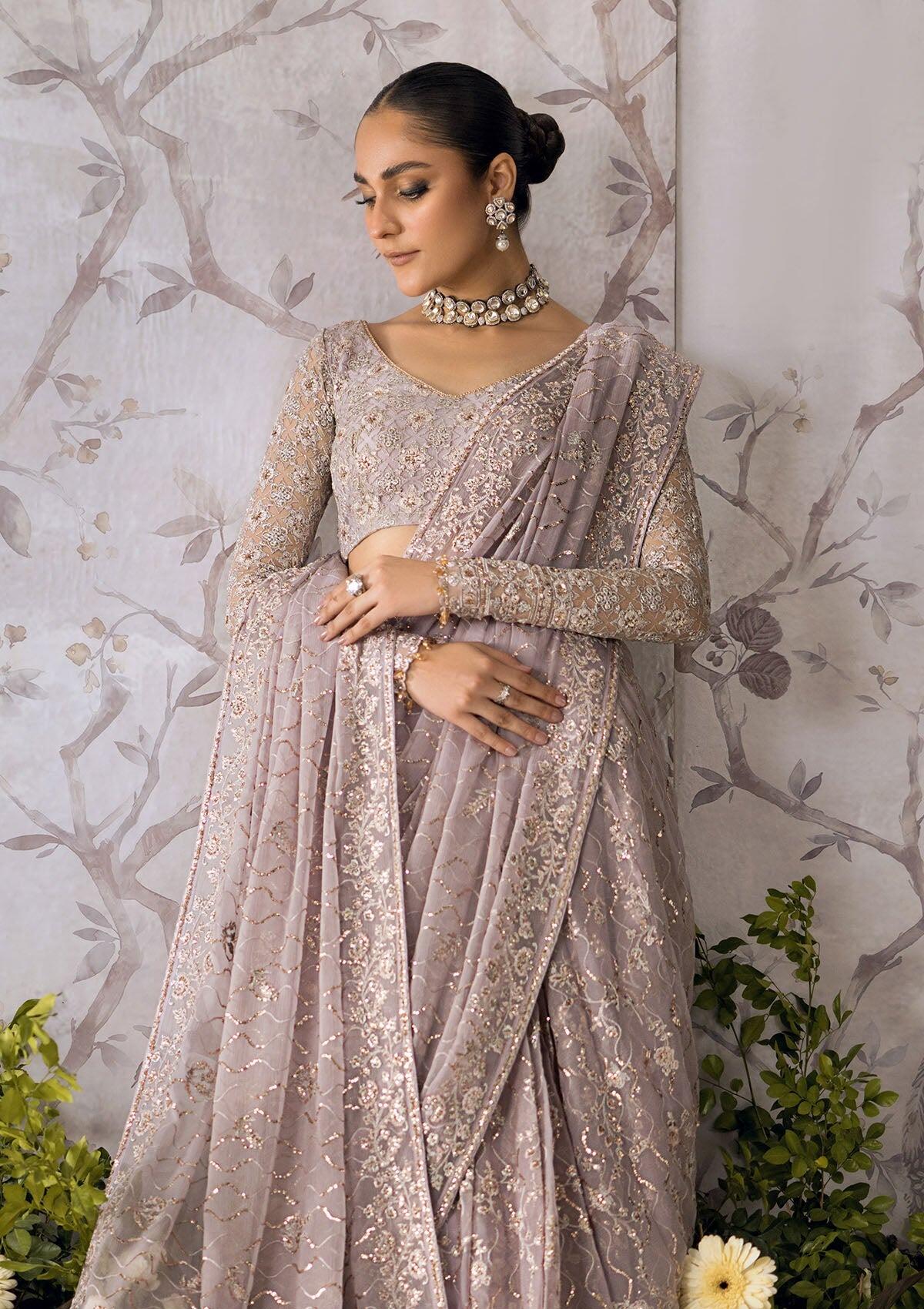 LOOK 06 AIK ATELIER EMBROIDERED LILAC CHIFFON SAREE LUXURY COLLECTION