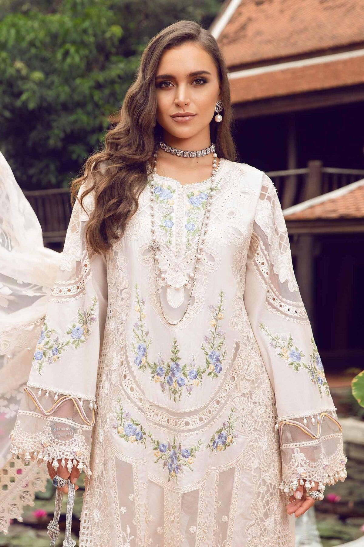 Maria B Unstitched Embroidered Luxury Lawn 3 Piece Suit MB26UEL 1B - Eid Collection