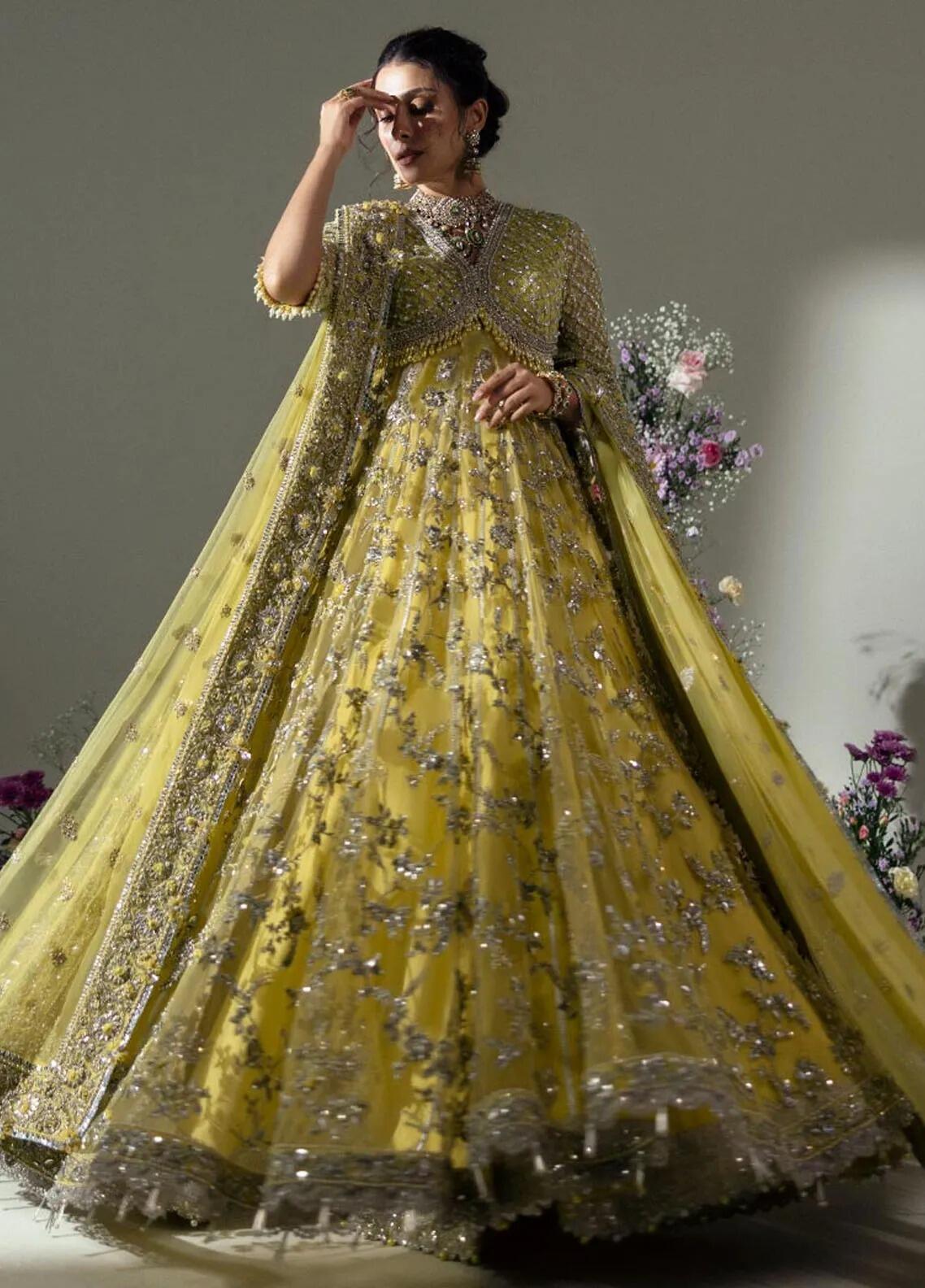 03 Lime Blossom Elan Embroidered Net Long Maxi Dress Wedding Collection