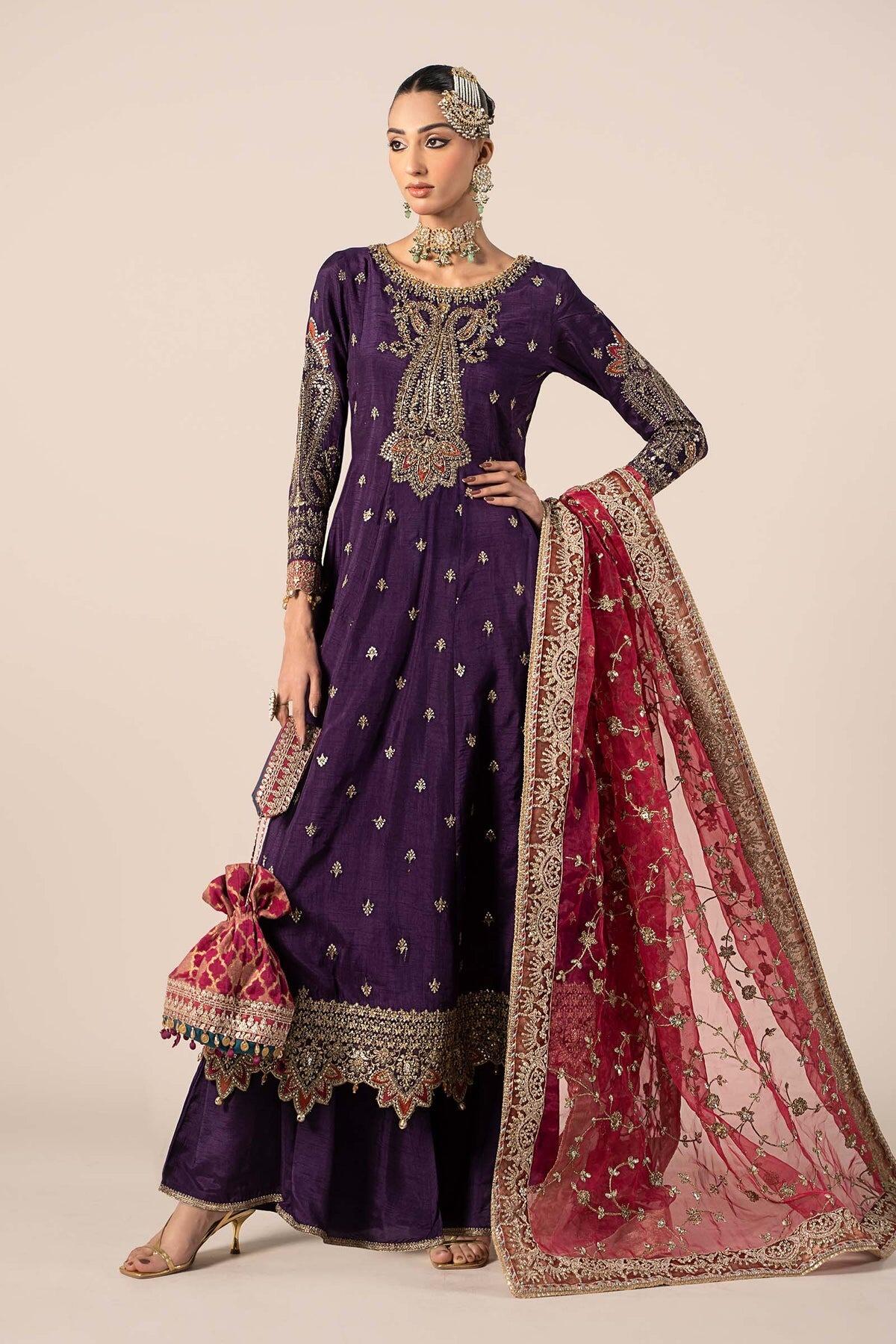 fitted lace wedding dress MARIA B WINTER LINEN COLLECTION PURPLE DL-1108