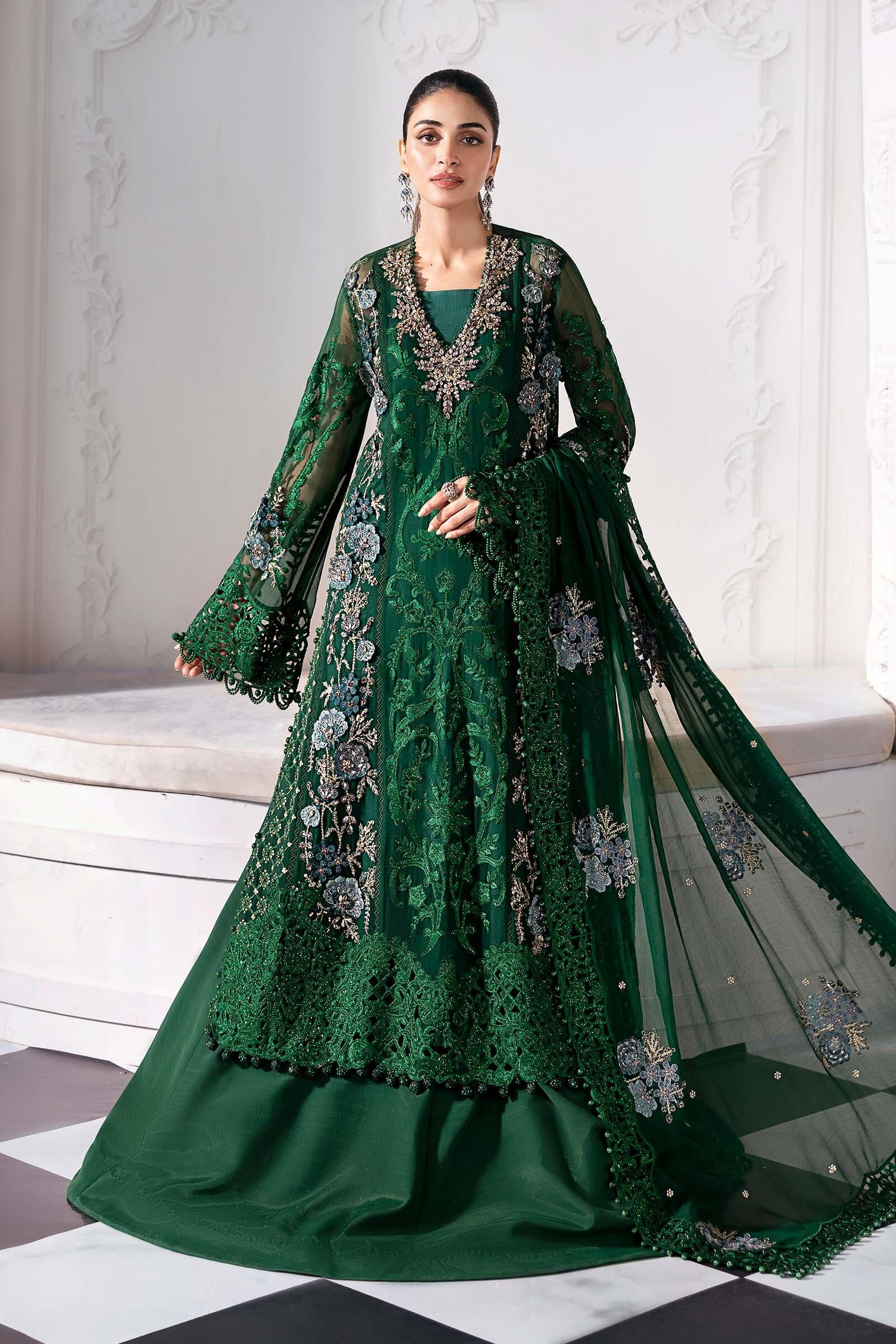 maria b green velvet dress MARIA B | WEDDING EDITION '24 | 3 Piece Embroidered Organza Suit | BD-2904 main image 0