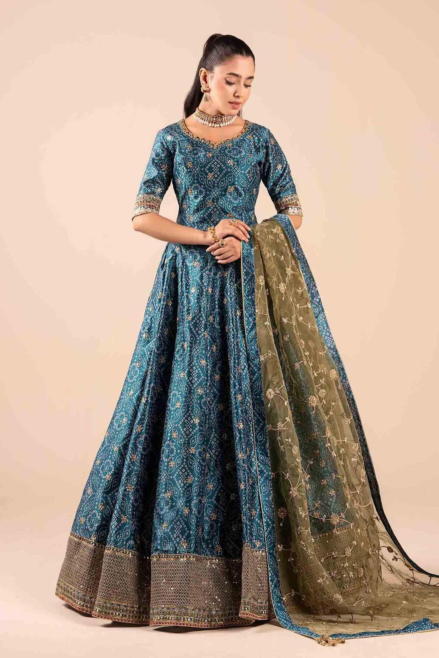 SF-EF25-11 Maria b Luxury Formal Teal Embroidered Raw Silk Formal Dress