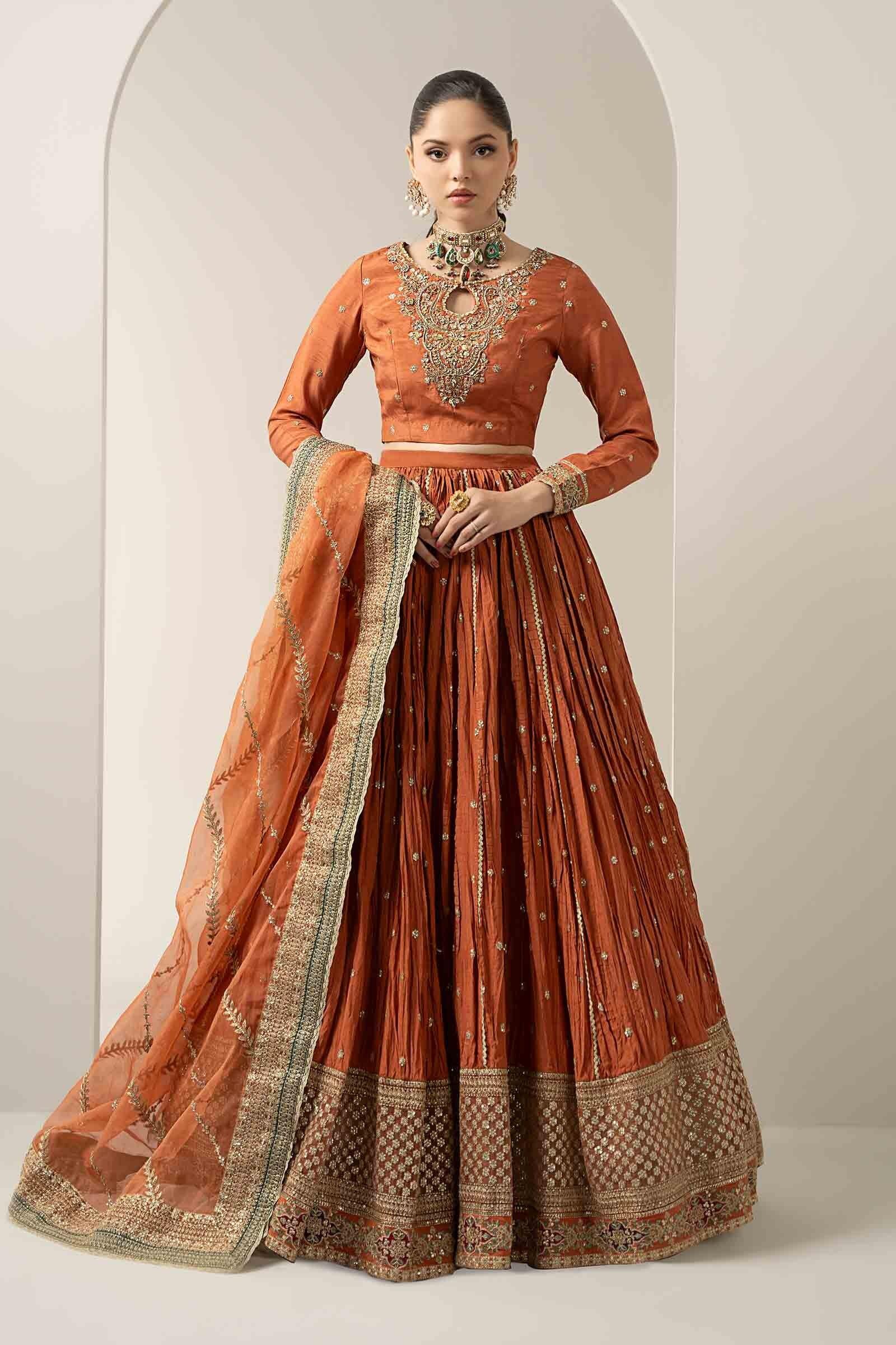 SF-EA25-04 Maria b Luxury Formal Rust Embroidered Raw Silk Formal Dress