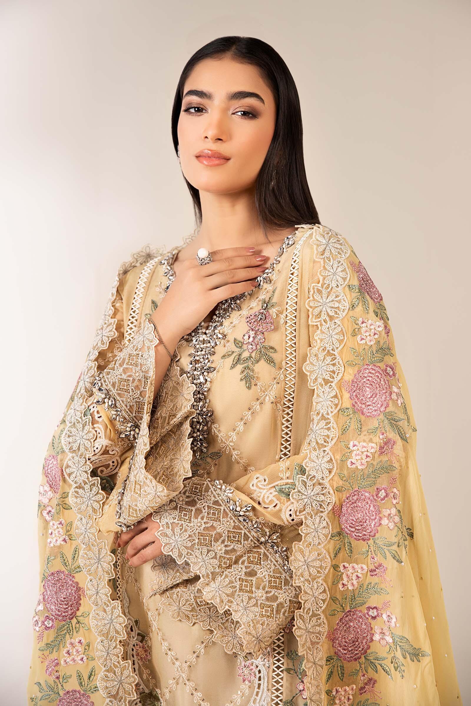 SF-EF25-41 Maria b Luxury Formal Yellow Embroidered Chiffon Formal Dress