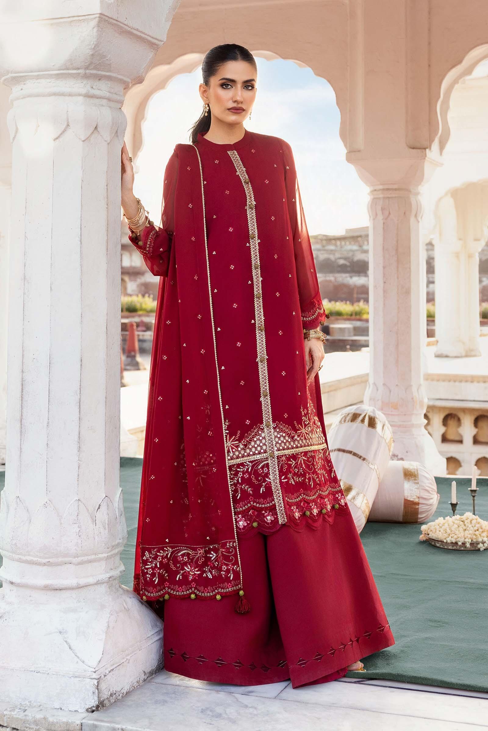 M Basics by Maria B MB-FUS25-808 Deep Red Chiffon Embroidered Suits