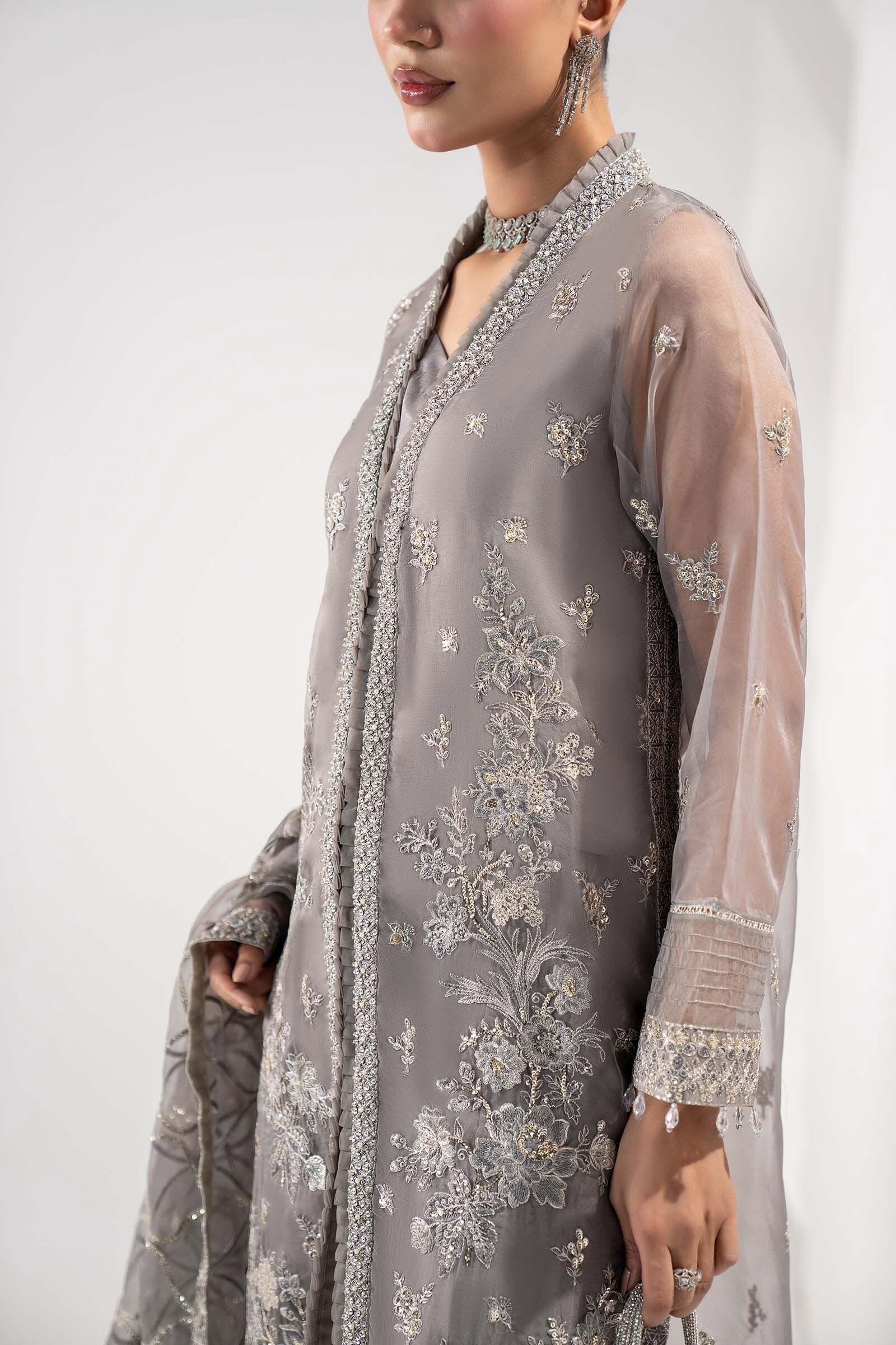 SF-W25-34 Maria b Luxury Pret Grey Embroidered Organza Dress
