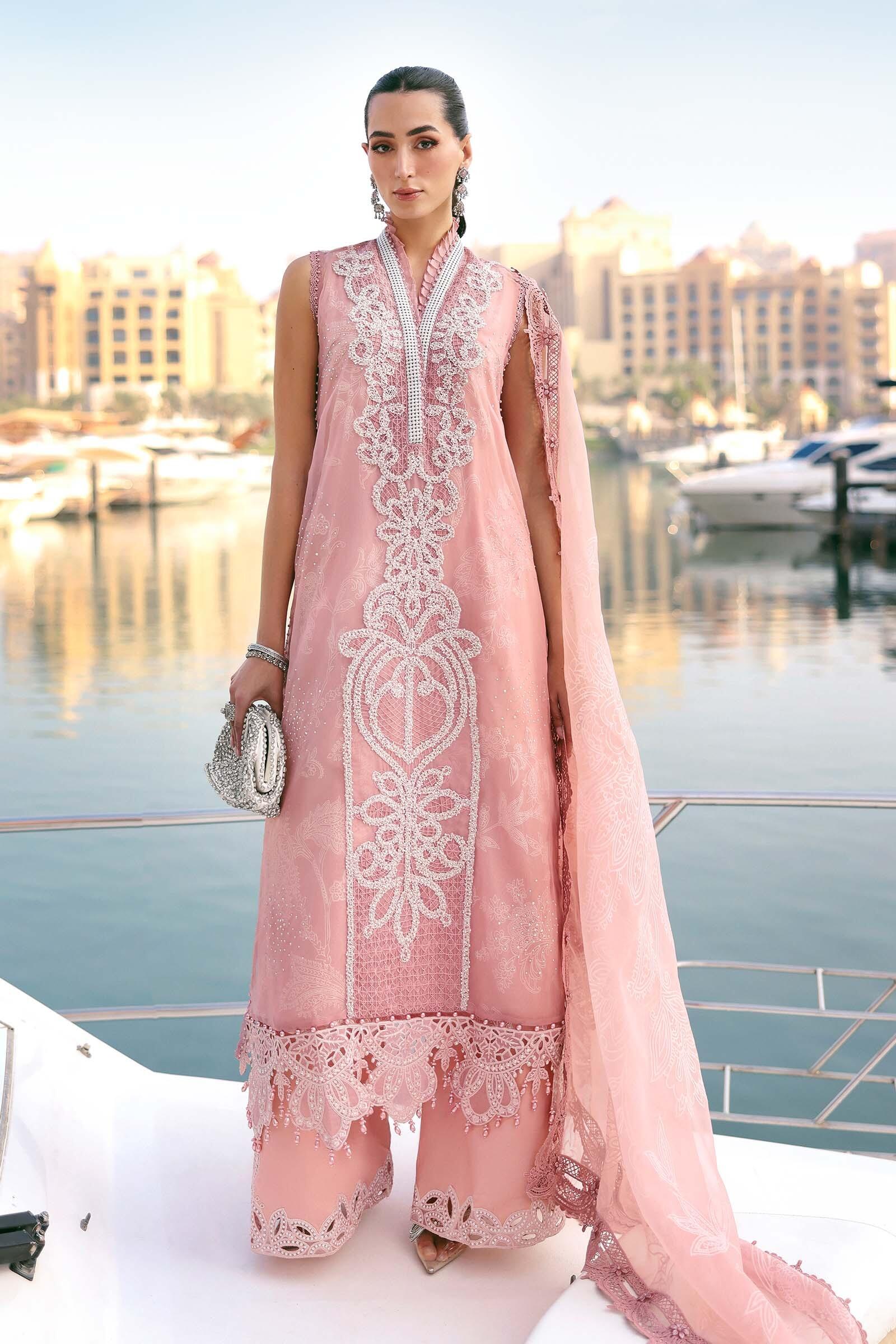 maria b white and pink dress MARIA.B Pearl White, Peach & Aqua Party Wear Dress
