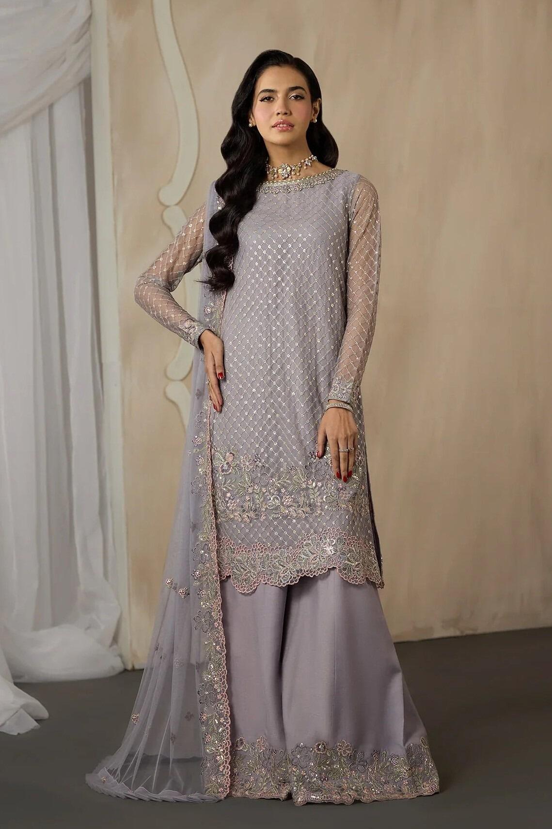 sachin and babi light blue dress Black Embroidered Net Maxi Dress: Pakistani Bridal Outfit Eid