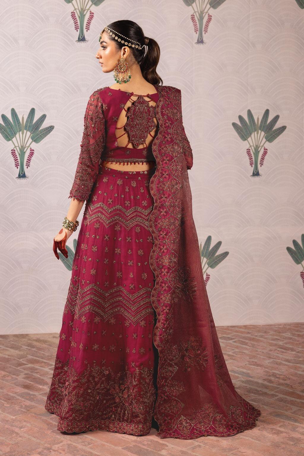 Embroidered Chiffon Blouse in Maroon : UKH74