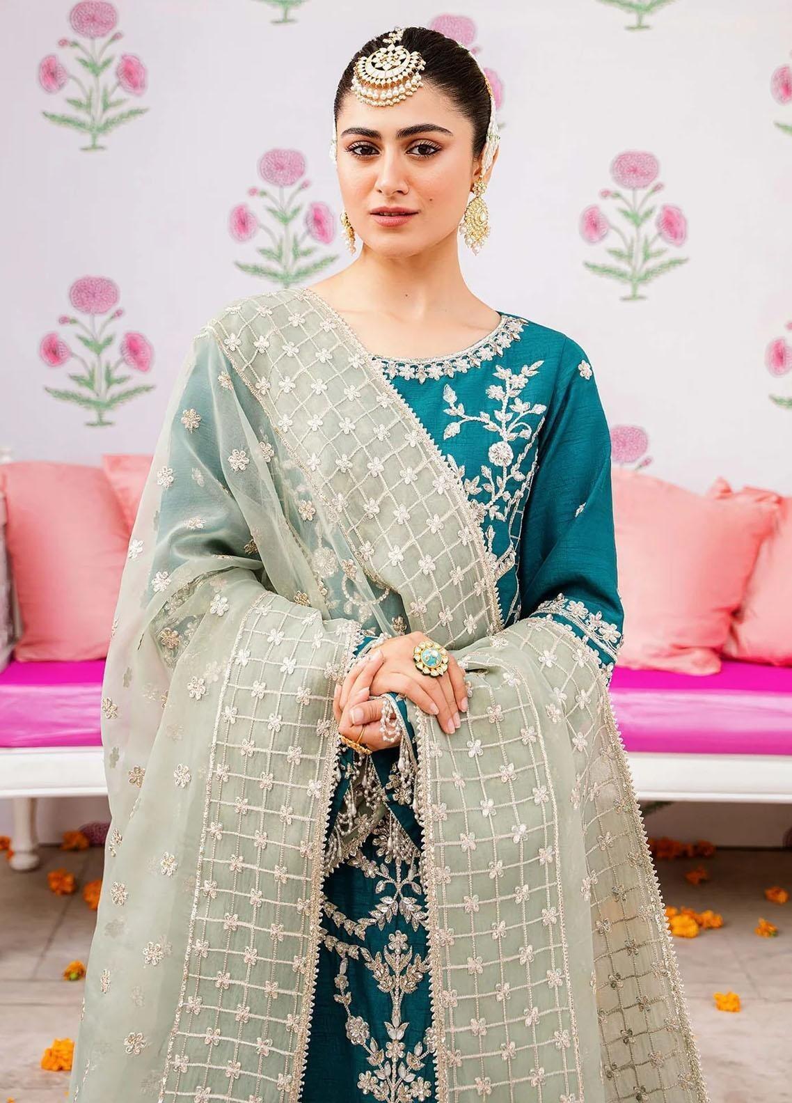 Shadmani Phirsy By Qalamkar Embroidered Raw Silk Suits Unstitched 3 Piece QLM22SP FW-04 Gul-e-Laal - Wedding Formal Collection