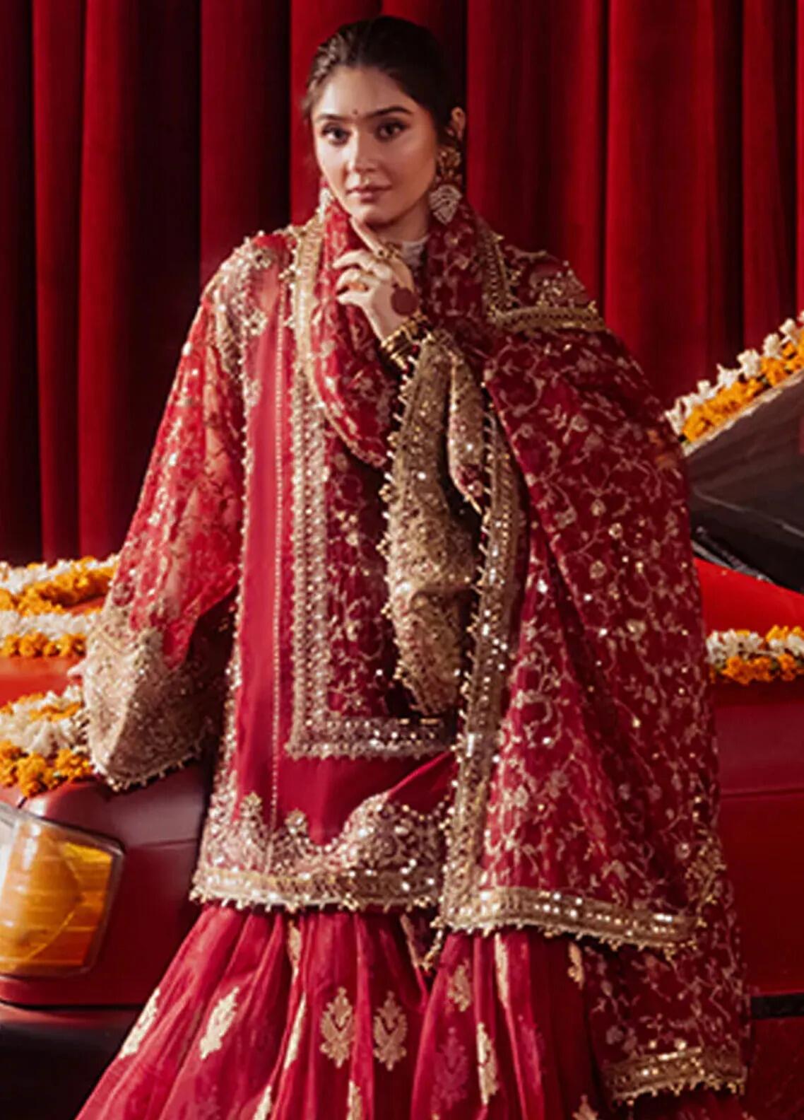 Leela Mohsin Naveed Ranjha Embroidered Annari Red Organza Suit
