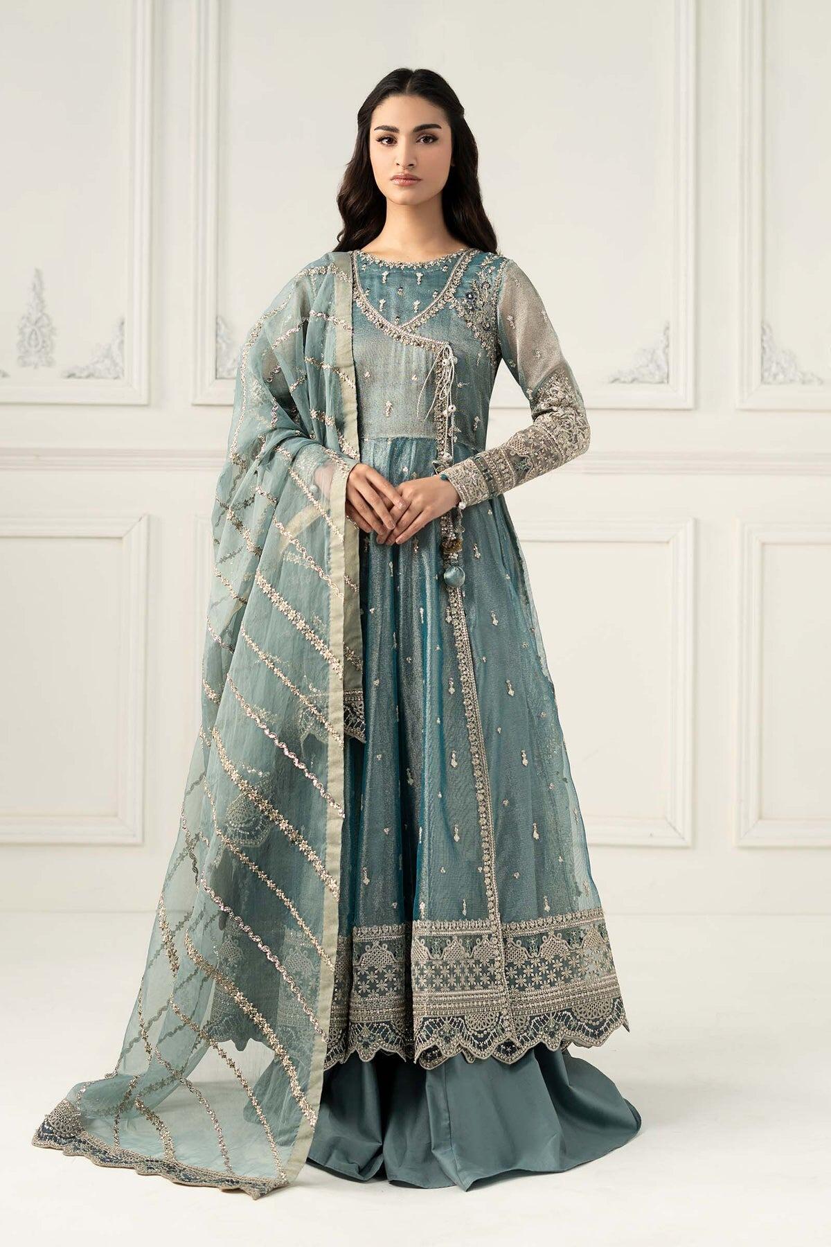 SF-EF25-30 Maria b Luxury Formal Pret Ice Blue Embroidered Zari Net Formal  Dress