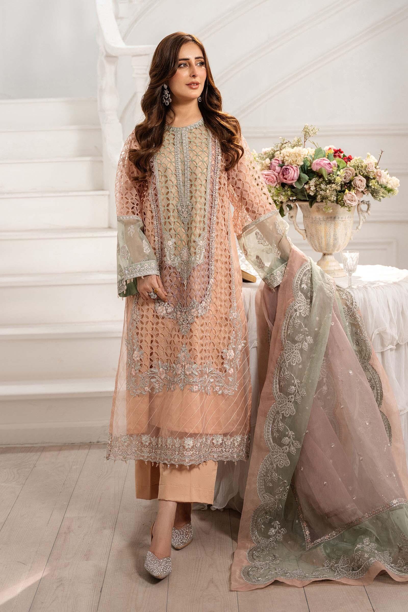 SF-EF25-10 Maria b Luxury Pret Peach Embroidered Organza Dress