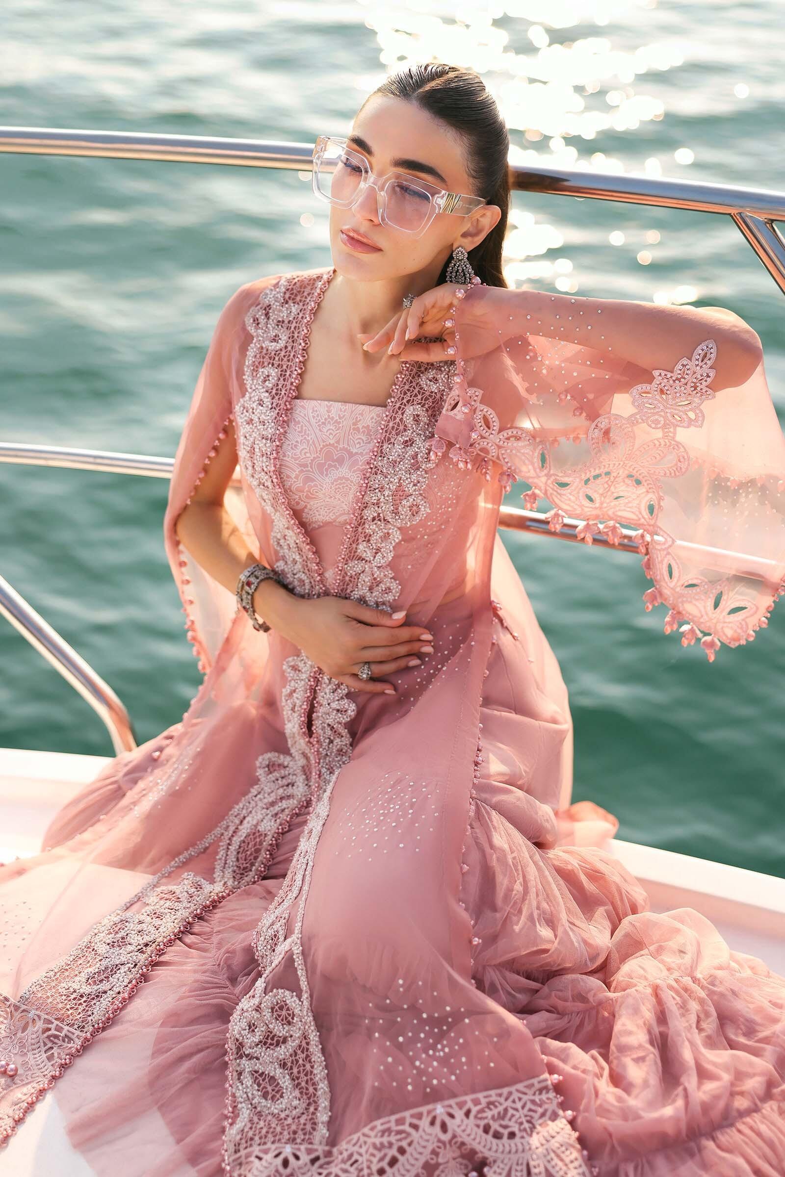 maria b white and pink dress MARIA.B Pearl White, Peach & Aqua Party Wear Dress