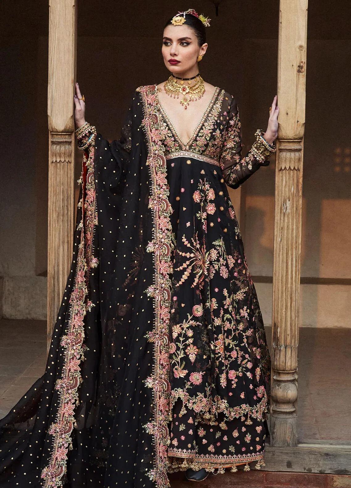 Pathaar Hussain Rehar Embroidered Organza Black Long Dress Formal Collection