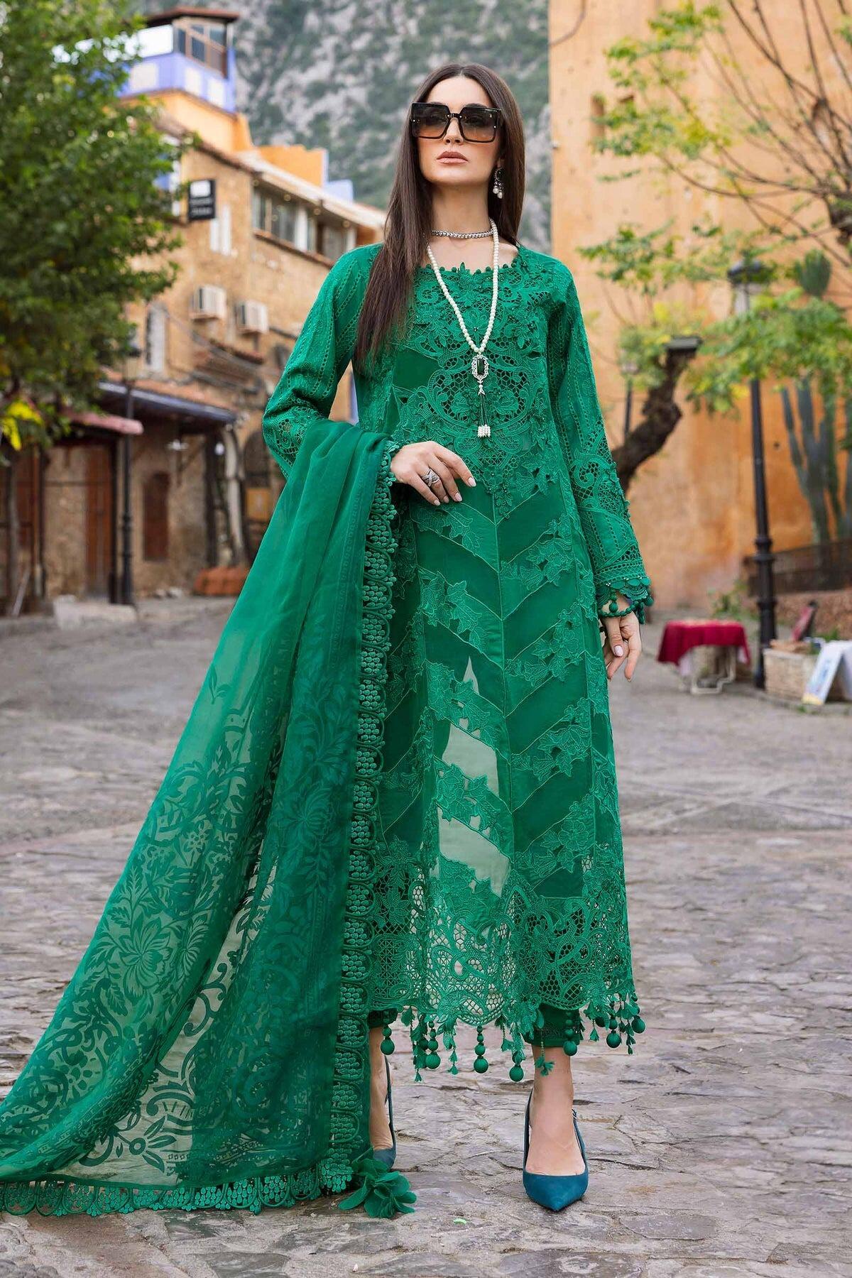 D-2508-B Maria B Voyage A Luxe Emerald Green Embroidered Lawn Suit Eid  Clothes UK